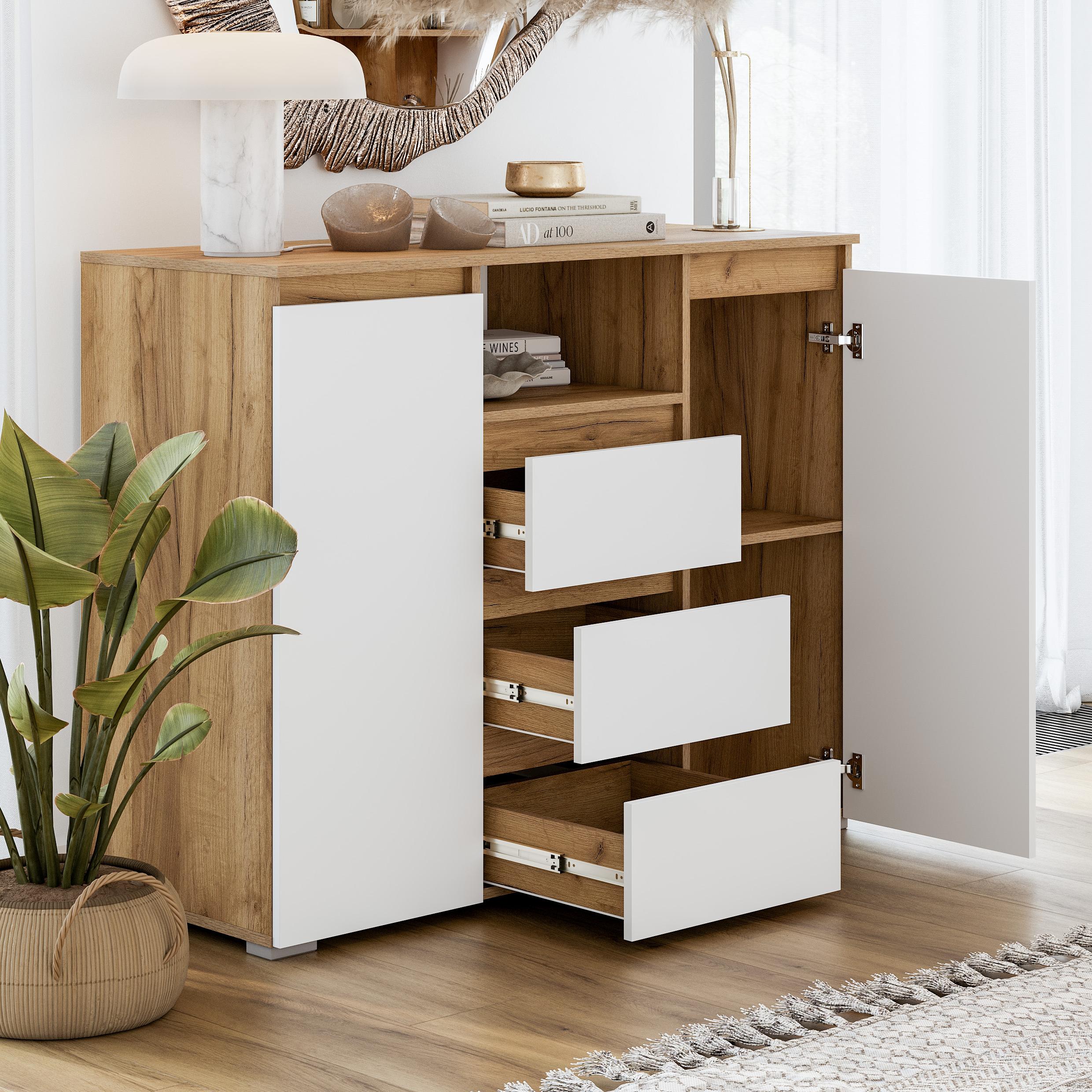 Люмо Комод КМ 05 (6 ящиков) 1502х958х460 (ДУБ КРАФТ ЗОЛОТО/БЕЛ)