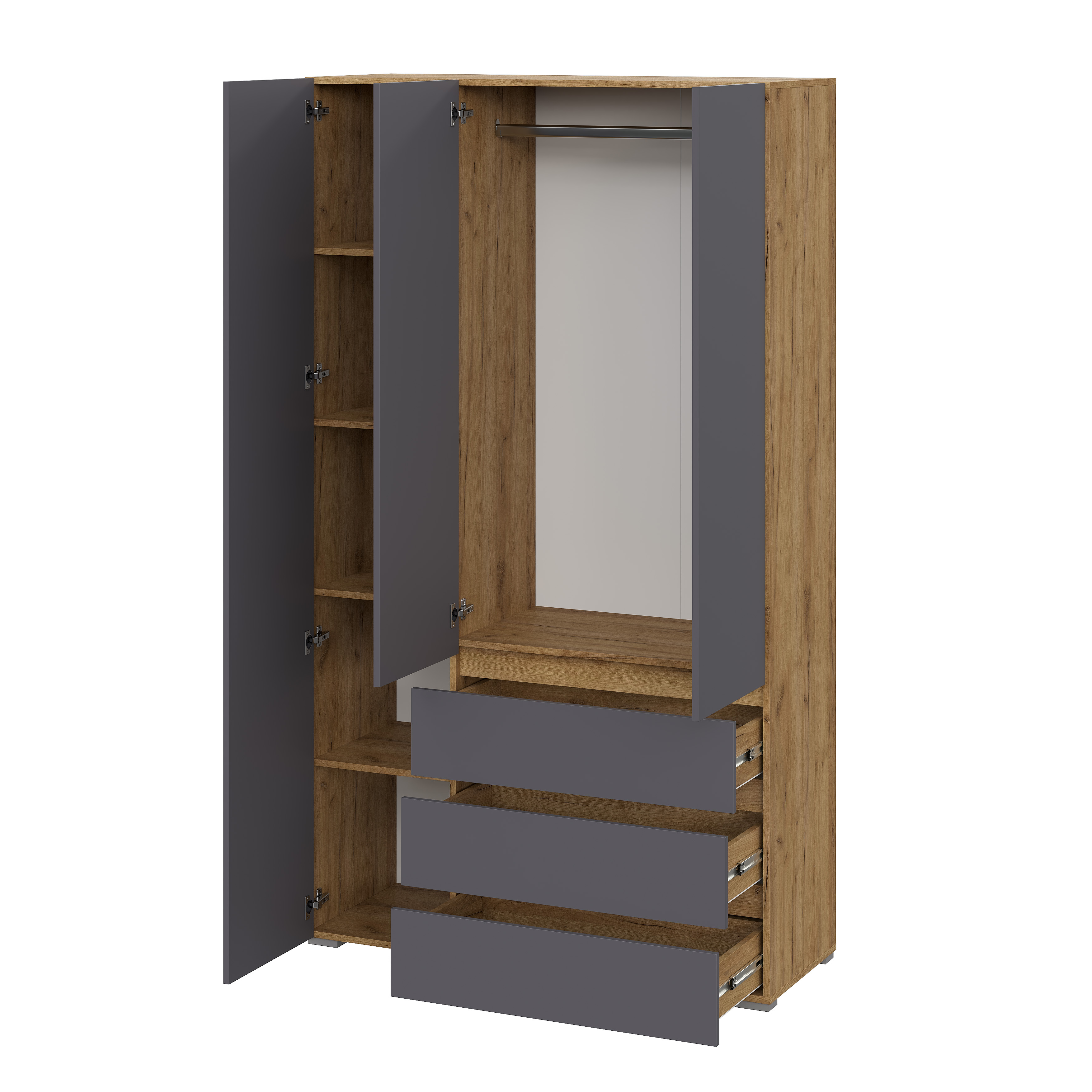 Люмо Шкаф с ящиками 3-х створчатый ШК 06 1200х2100х460 (ДУБ КРАФТ ЗОЛОТО/СЕР)