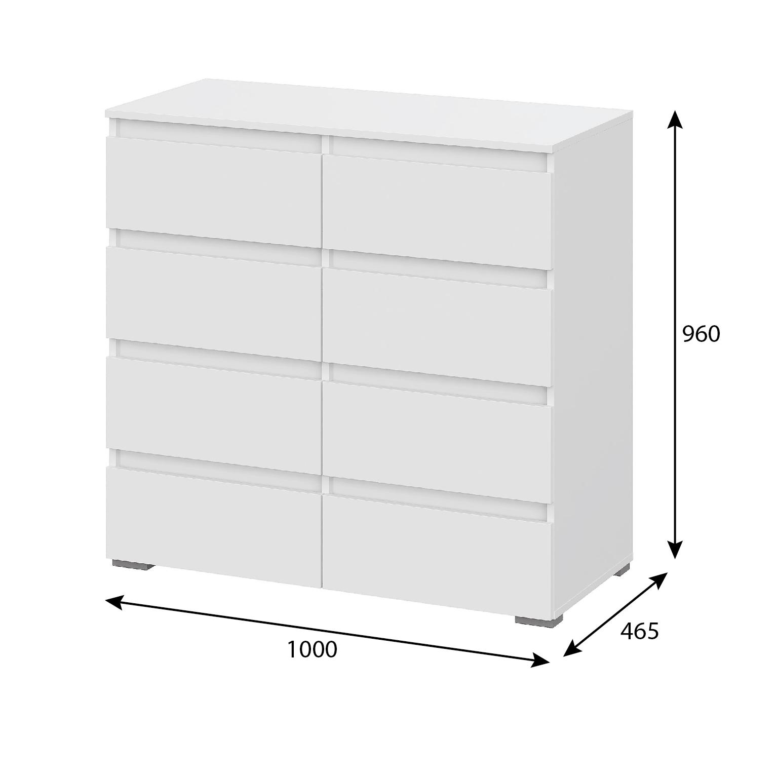 Люмо Комод КМ 04 (8 ящиков) 1002х958х460 (БЕЛ/БЕЛ)