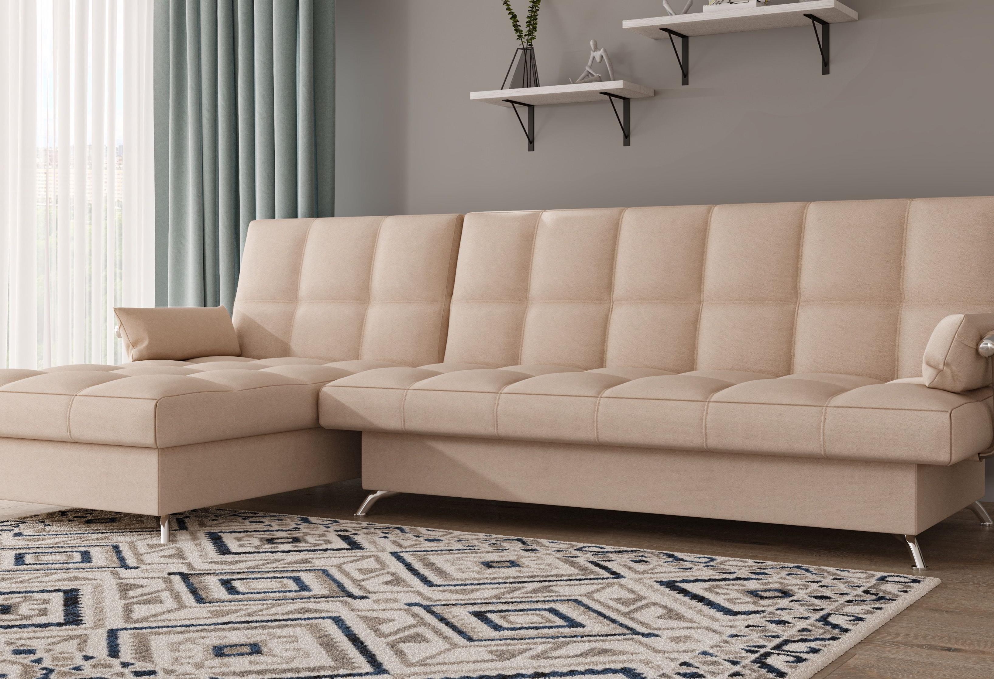 Диван угловой Финка ДКУ с хром бок. Тк.SELFIE Mocca 3 кат Апогей