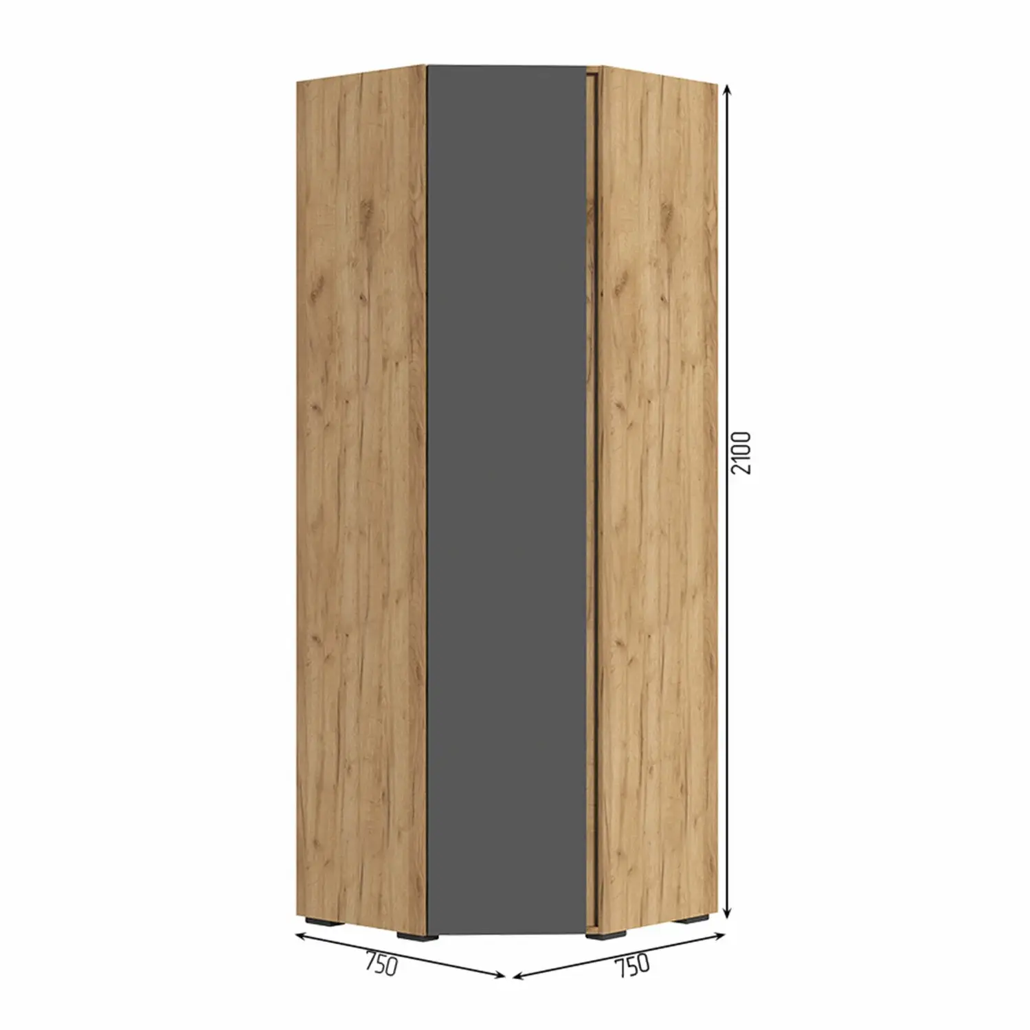 Люмо Шкаф угловой ШК 04 748х2100х748 (ДУБ КРАФТ ЗОЛОТО/СЕР)