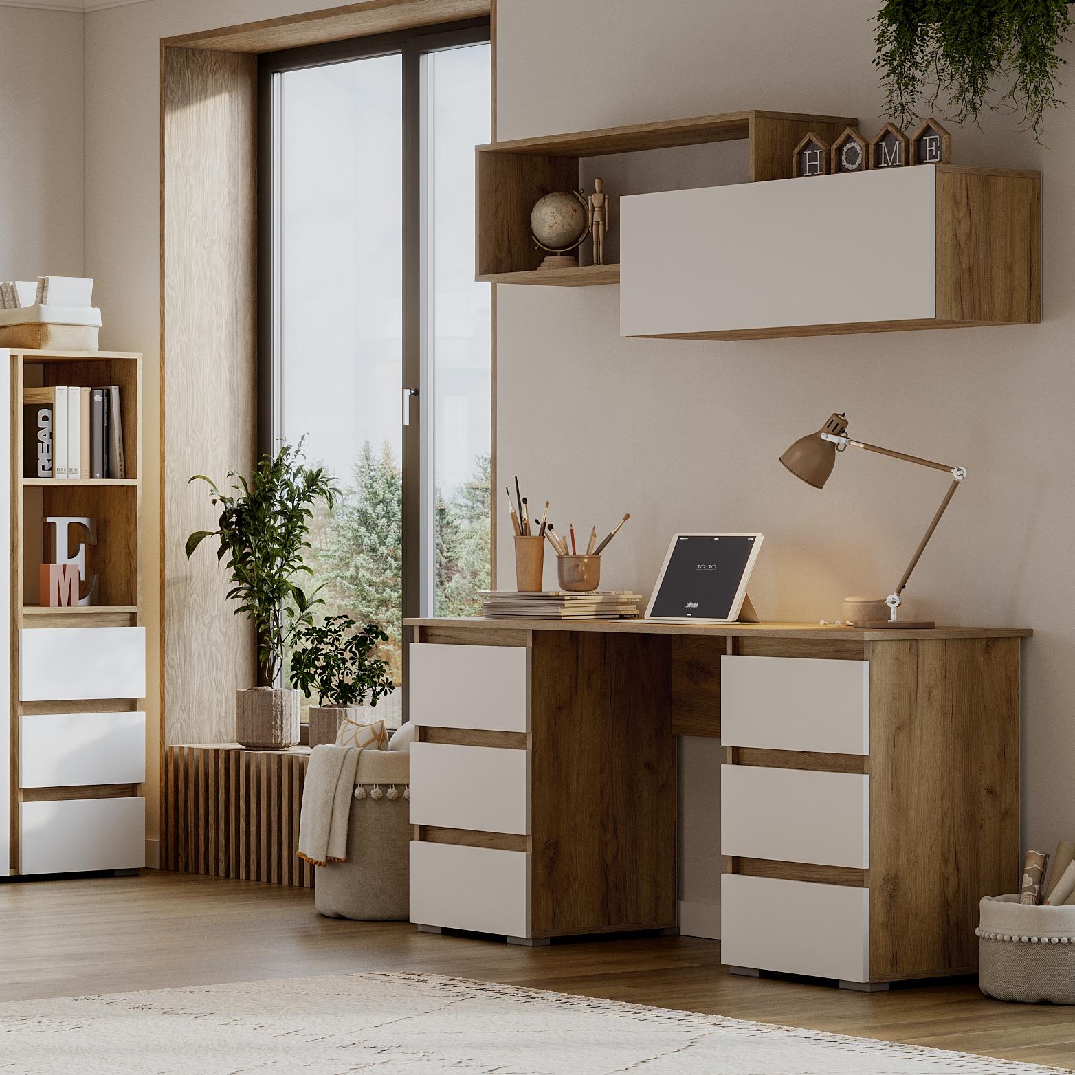 Люмо Стол с ящиками ПС 02 1420х730х500 (ДУБ КРАФТ ЗОЛОТО/БЕЛ)