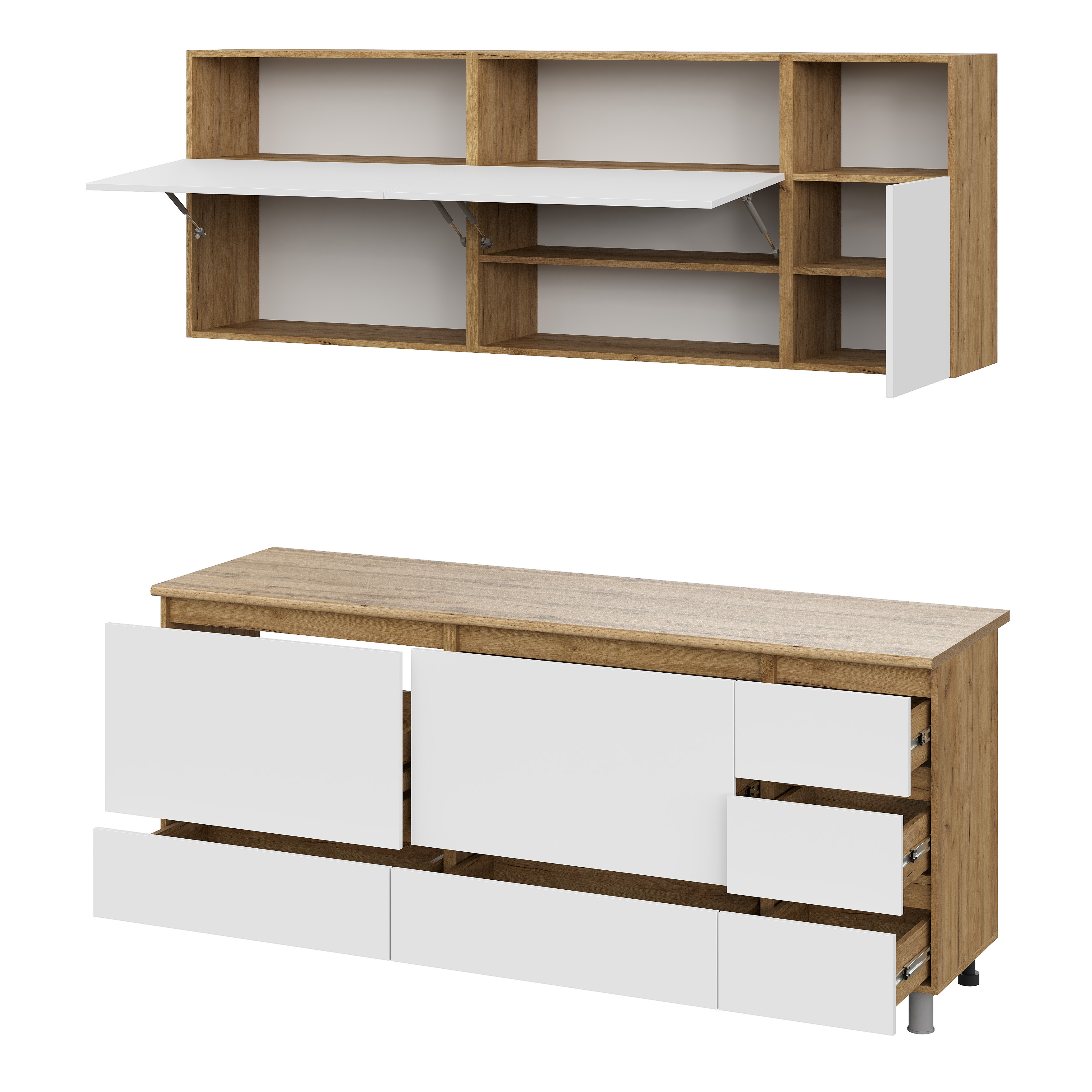 Люмо Кухонный гарнитур со столешницей 2000х2170х600, ДУБ КРАФТ ЗОЛОТО/БЕЛ