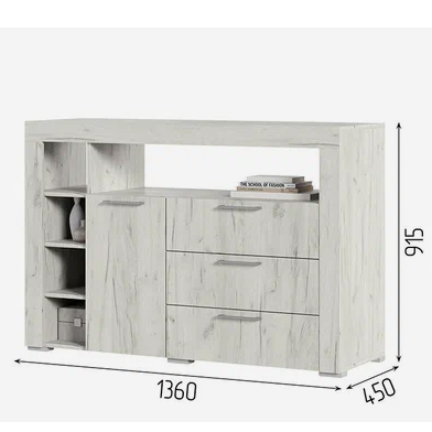 ГРАНД Комод К2 (800х917х449) Фасад ДУБ КРАФТ БЕЛЫЙ/Корпус ДУБ КРАФТ БЕЛЫЙ