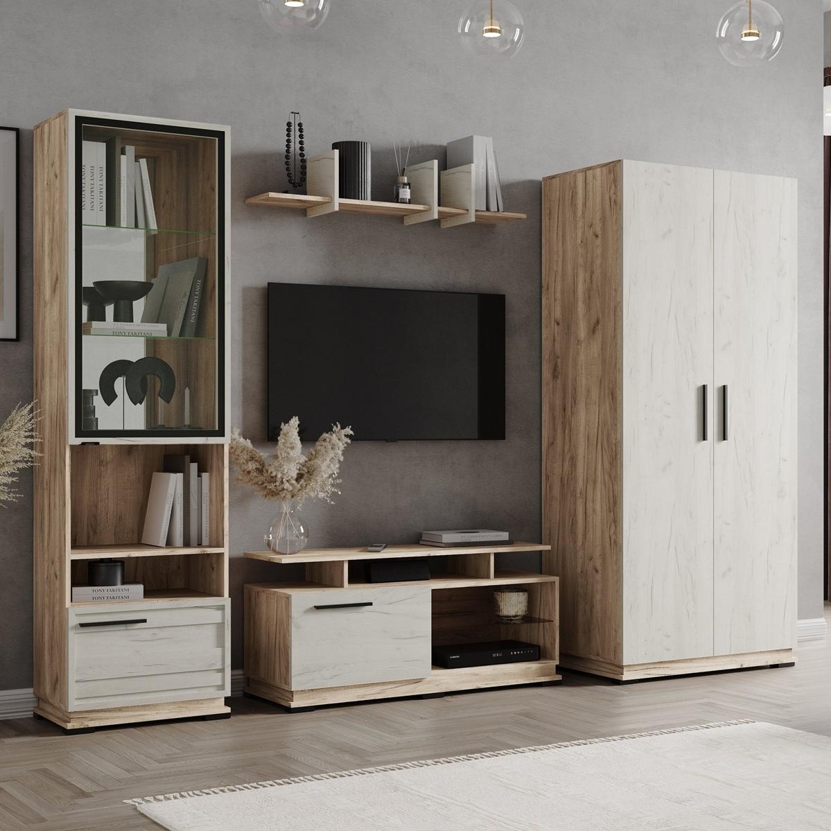 Гостиная Модена тумба ТВ МТ-1 Дуб крафт табачный/Дуб крафт белый