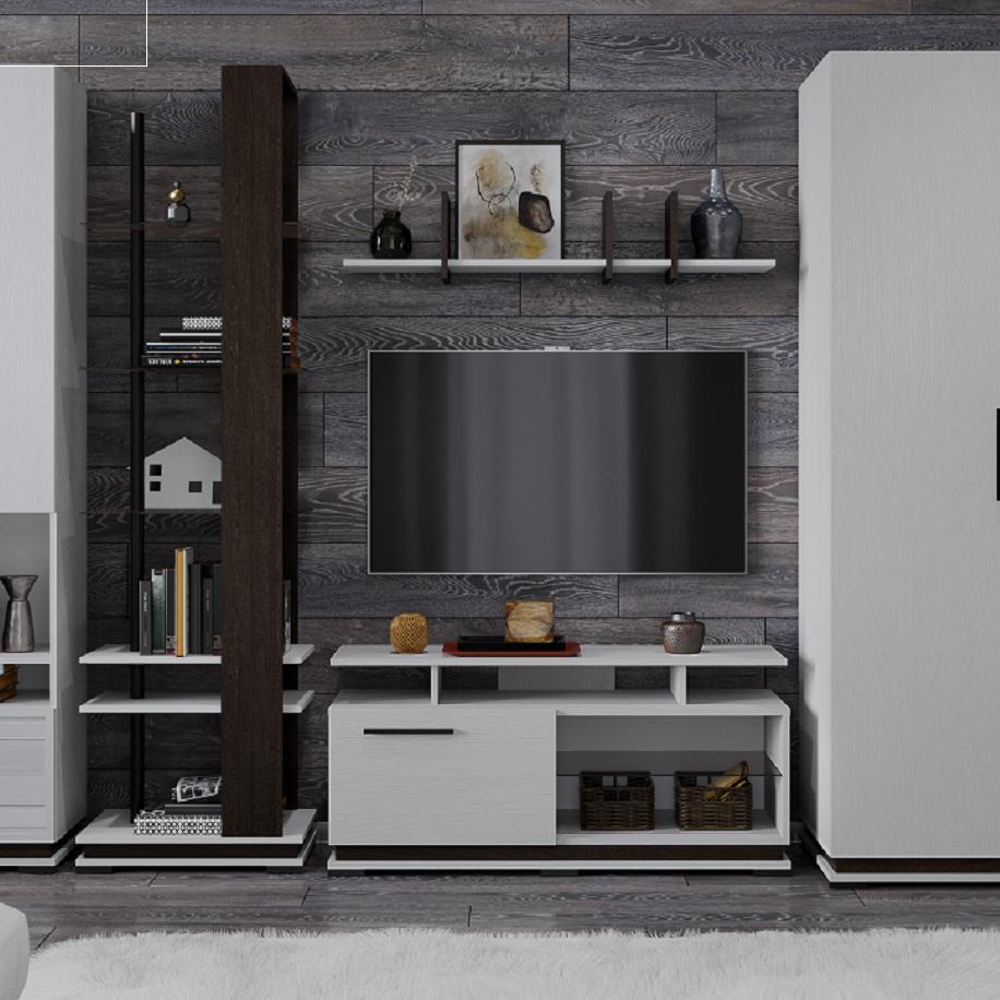 Гостиная Модена навесная полка МН-1 белый/венге