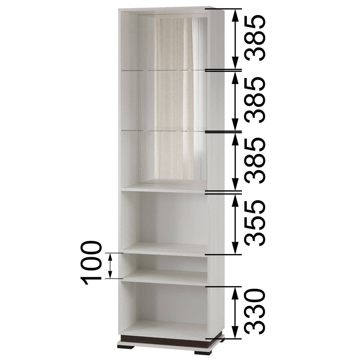 Гостиная Модена пенал со стеклом МШ-3 Дуб крафт табачный/Дуб крафт белый