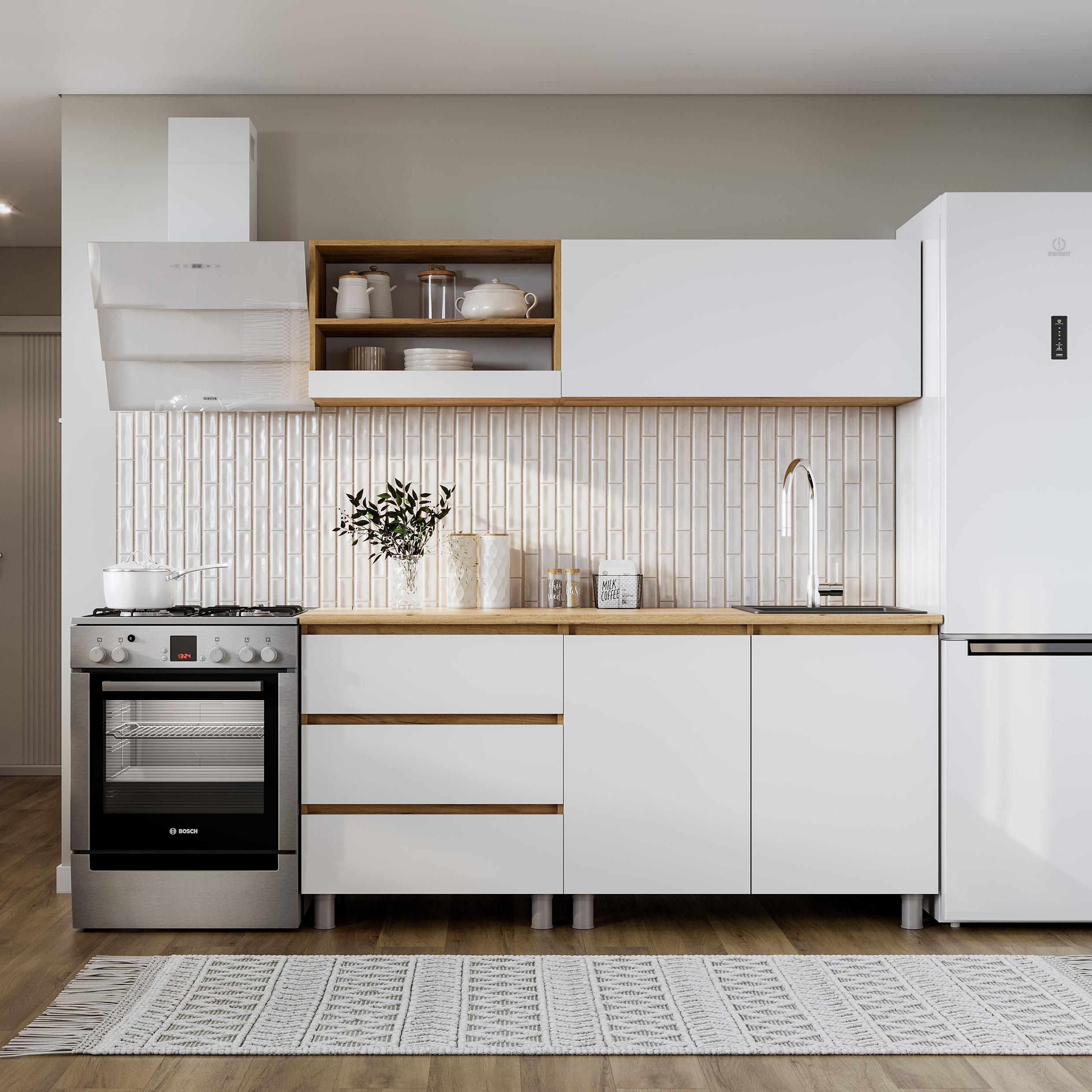 Люмо Кухонный гарнитур со столешницей 1700х1900х600, ДУБ КРАФТ ЗОЛОТО/БЕЛ