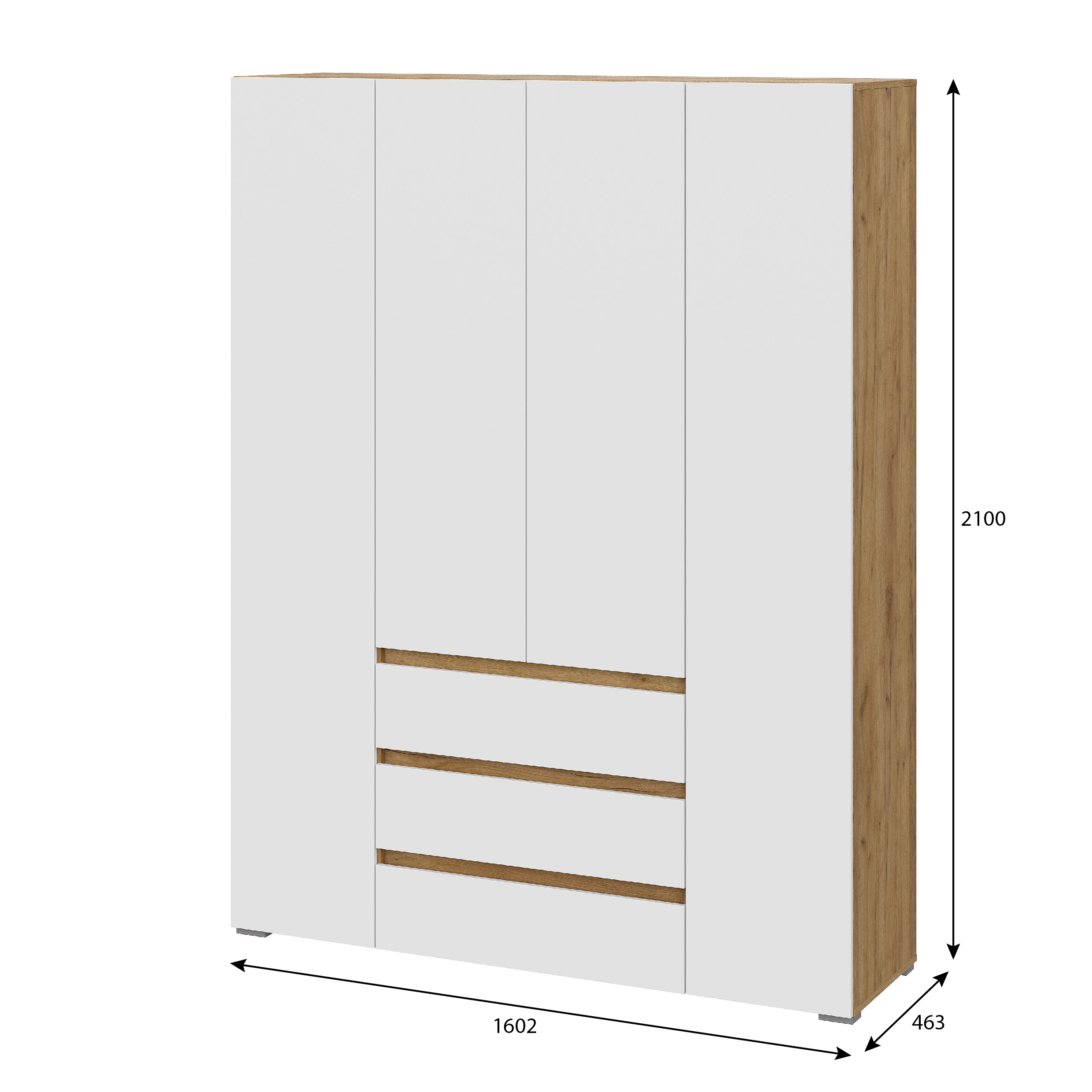 Люмо Шкаф с ящиками 4-х створчатый ШК 05 1600х2100х460 (ДУБ КРАФТ ЗОЛОТО/БЕЛ)
