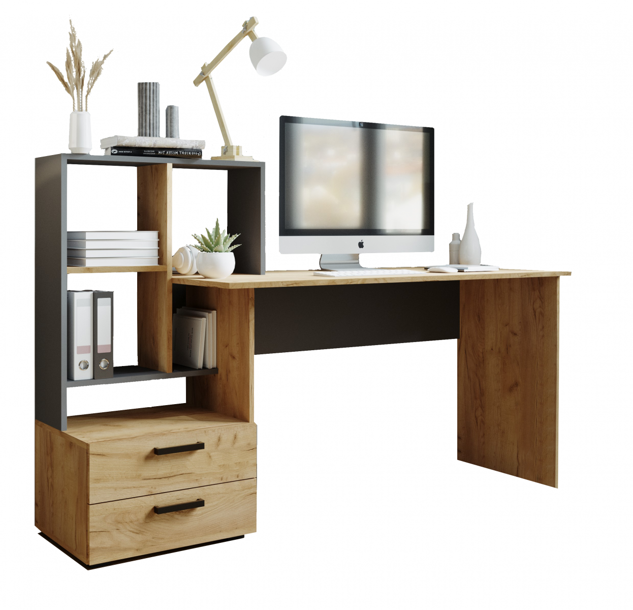 Компьютерный стол СКМ-5 графит серый/дуб крафт золотой