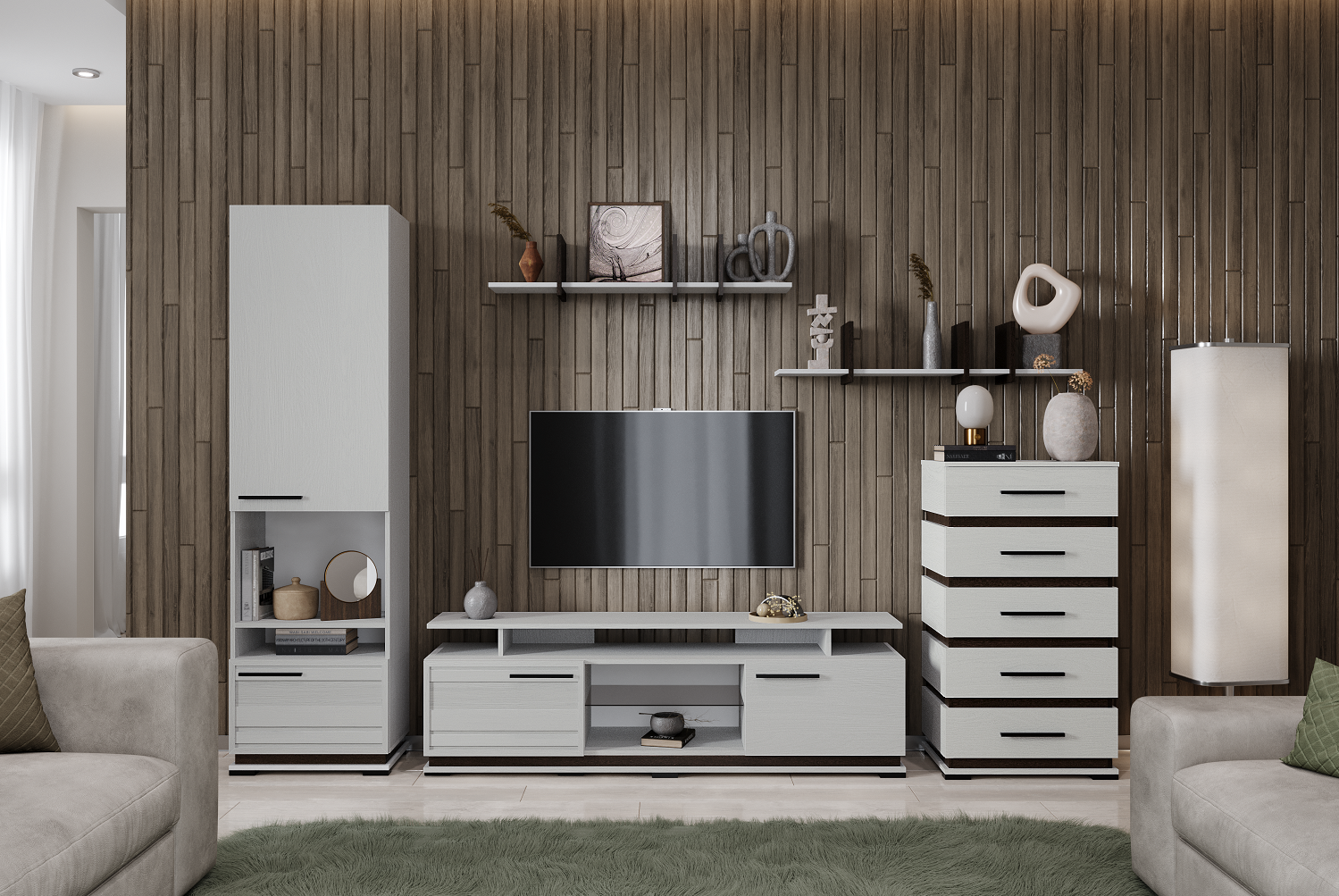 Гостиная Модена комод МК-1 белый/венге