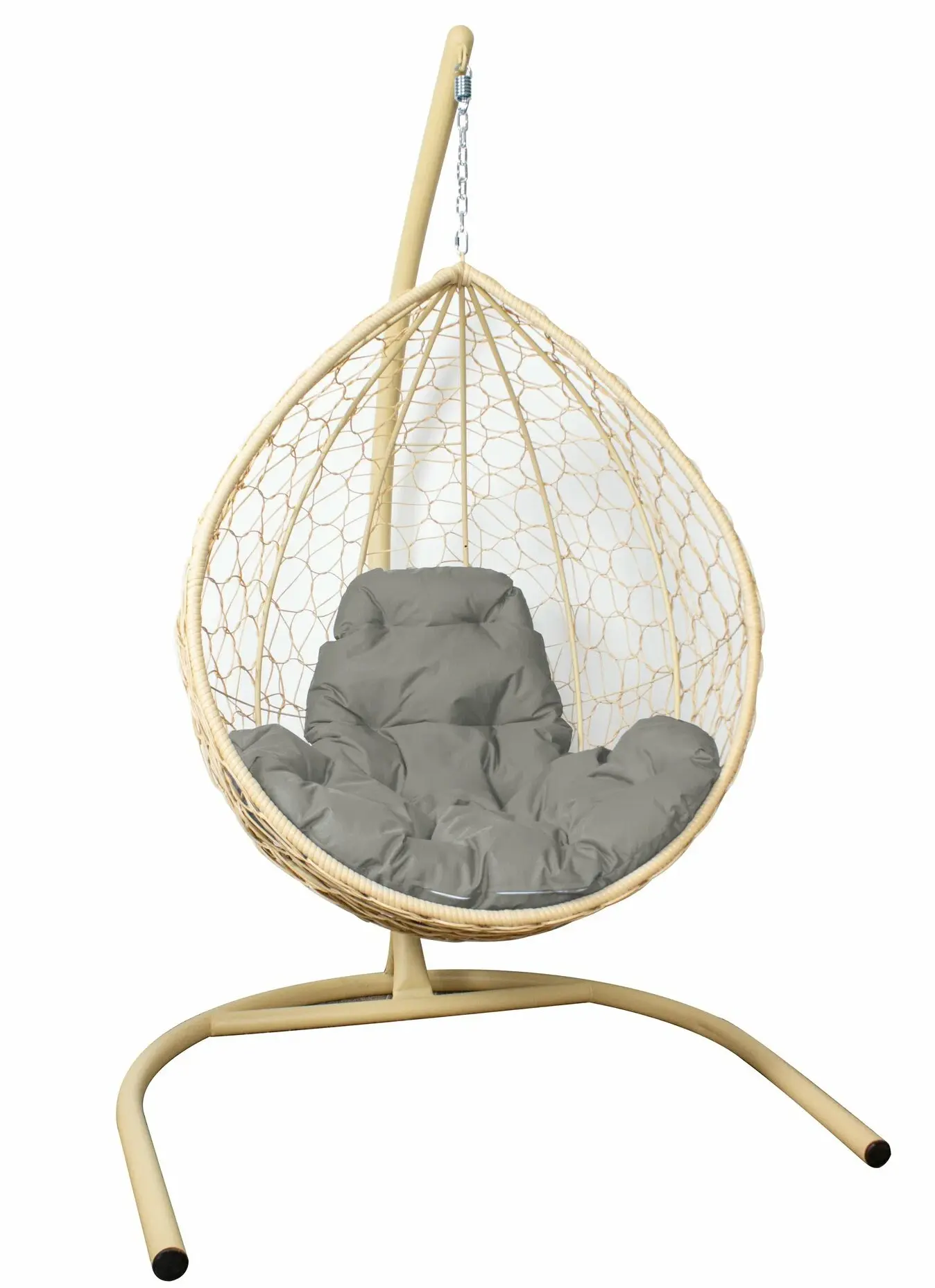 Подвесное кресло КАПЛЯ с ротангом бежевое, серая подушка
