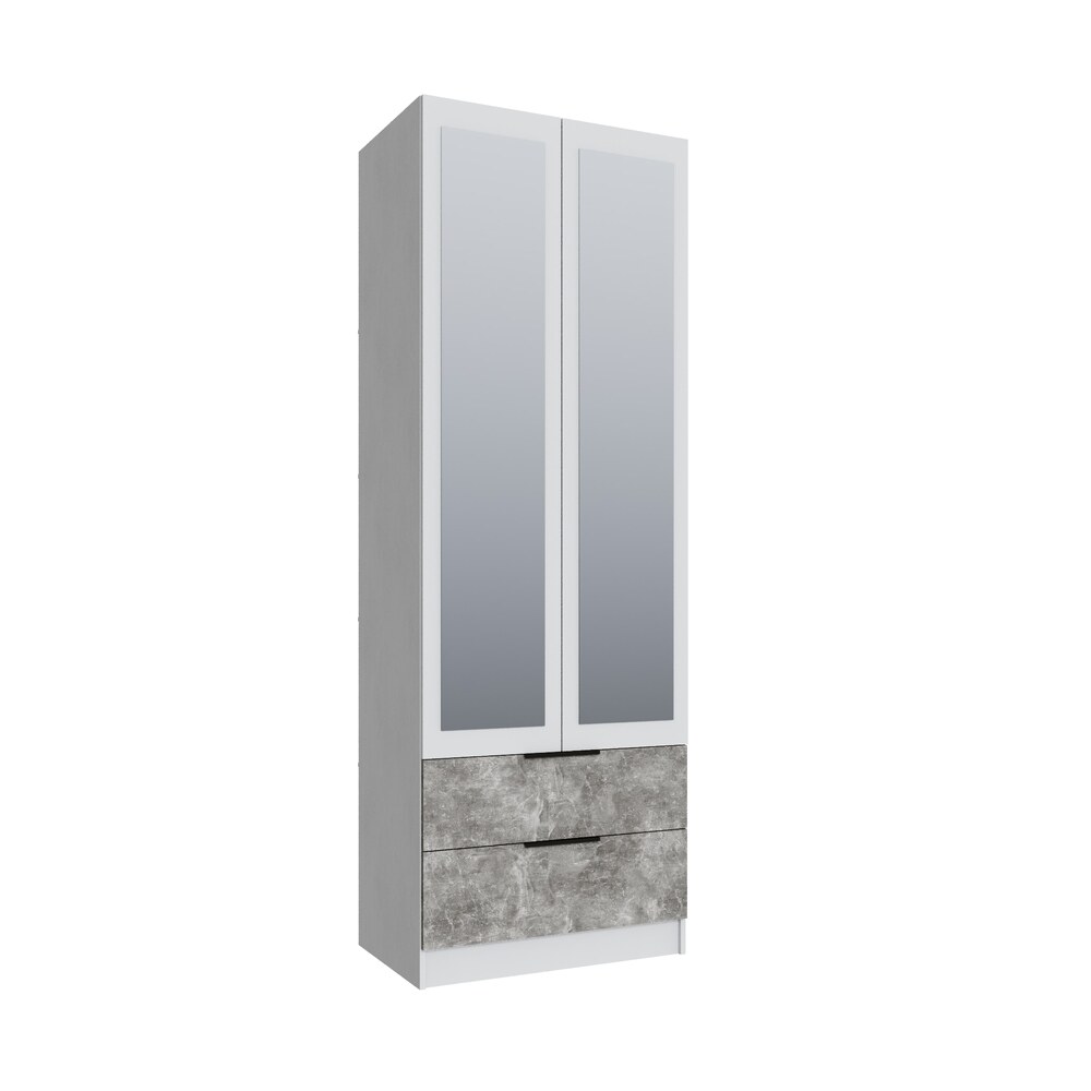 Шкаф Мадрид (0,8) с 2 ящ. с зеркалом белый/ателье светлое Шкаф Мадрид (0,8) с 2 ящ. с зеркалом белый/ателье светлое