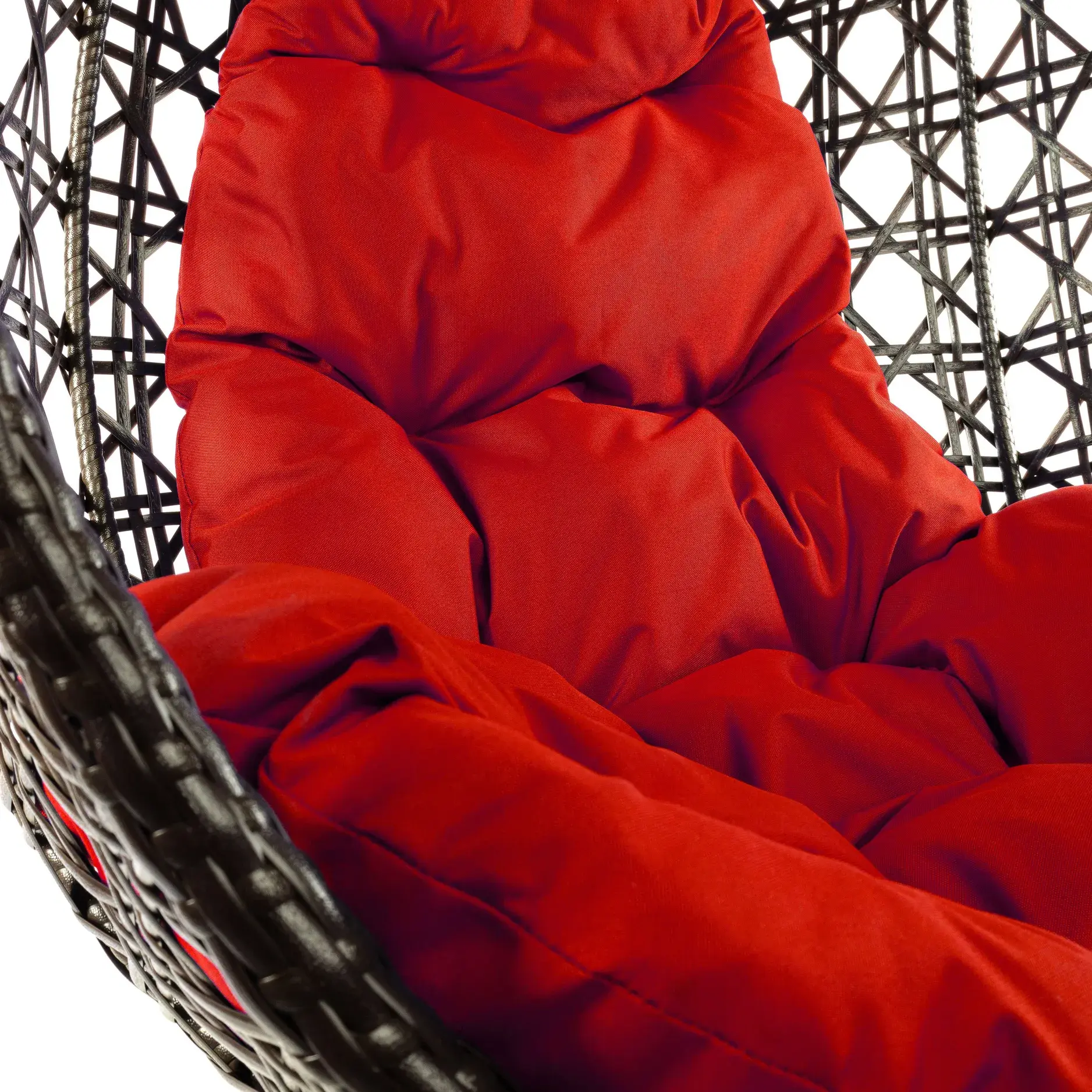 Подвесное кресло КАПЛЯ с ротангом коричневое, красная подушка