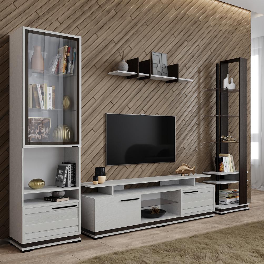 Гостиная Модена стеллаж МС-1 белый/венге