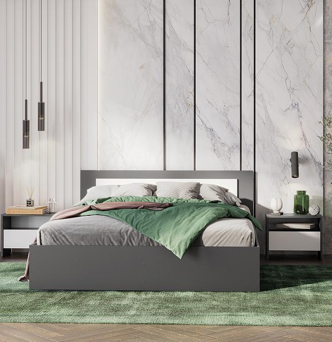 Модульная система "Дольче" Кровать двойная (1,6*2,0) (Графит/Белый)