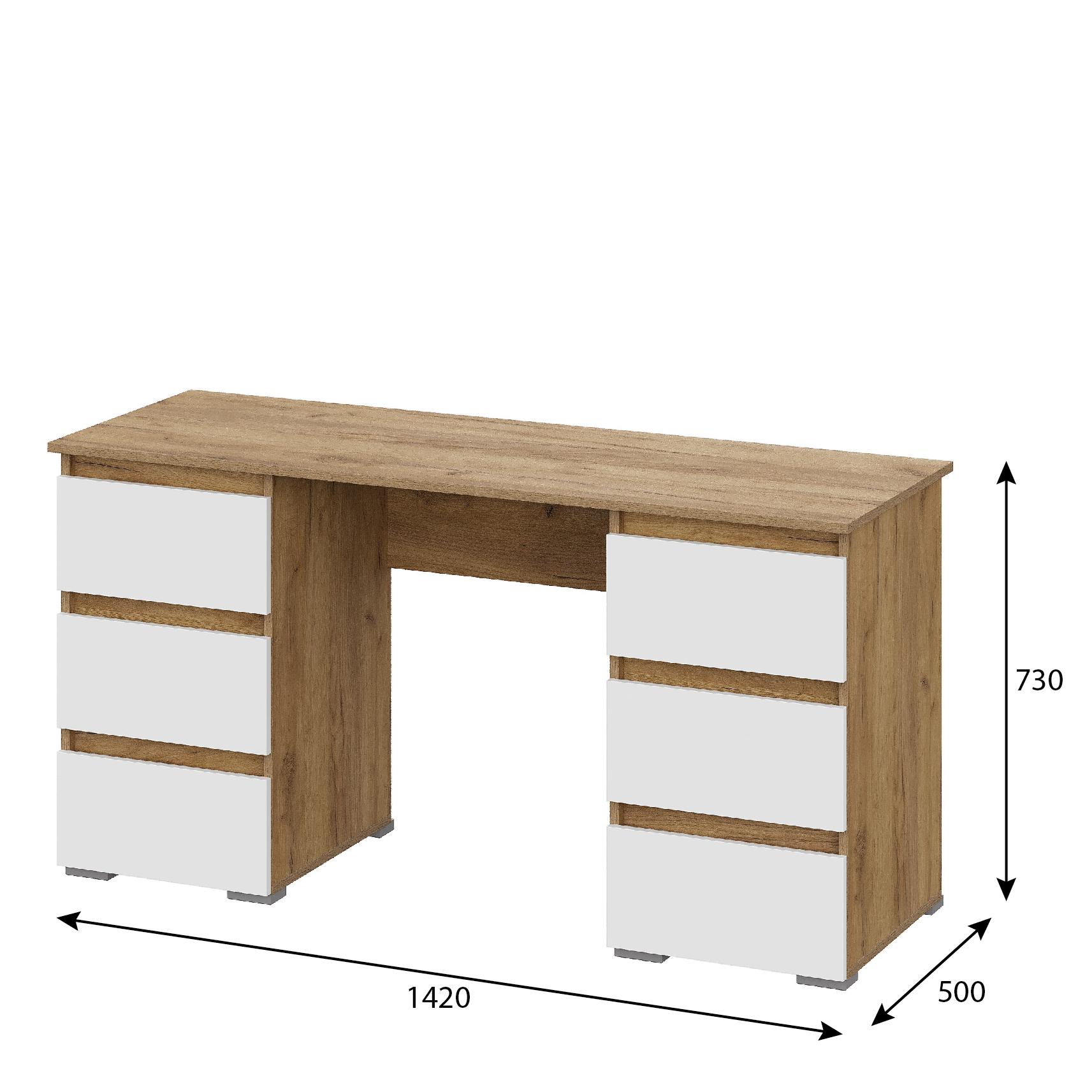 Люмо Стол с ящиками ПС 02 1420х730х500 (ДУБ КРАФТ ЗОЛОТО/БЕЛ)