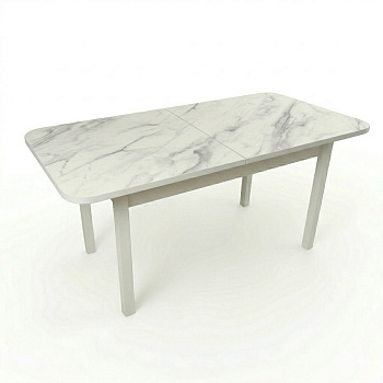Стол Семейный раздвижной 1600(350)*900 ноги квадро белые Белое Пл.188 мрамор крестола