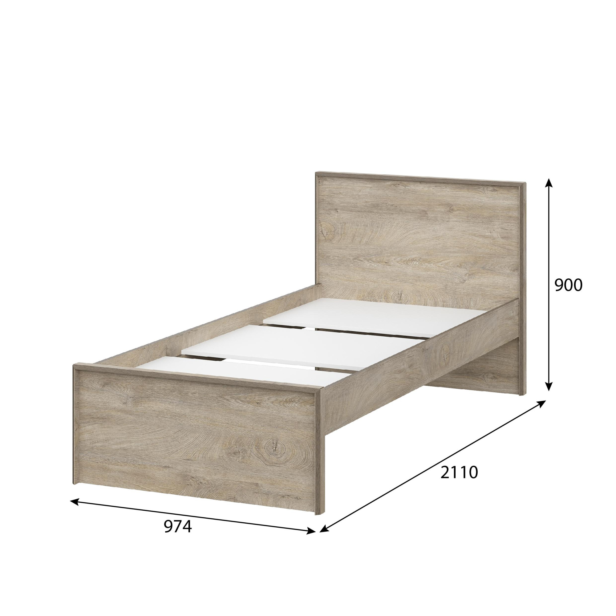 Модульная система "Этна"  Кровать 900 (кр1) АБ (Дуб Эндгрейн/Белый гладкий)