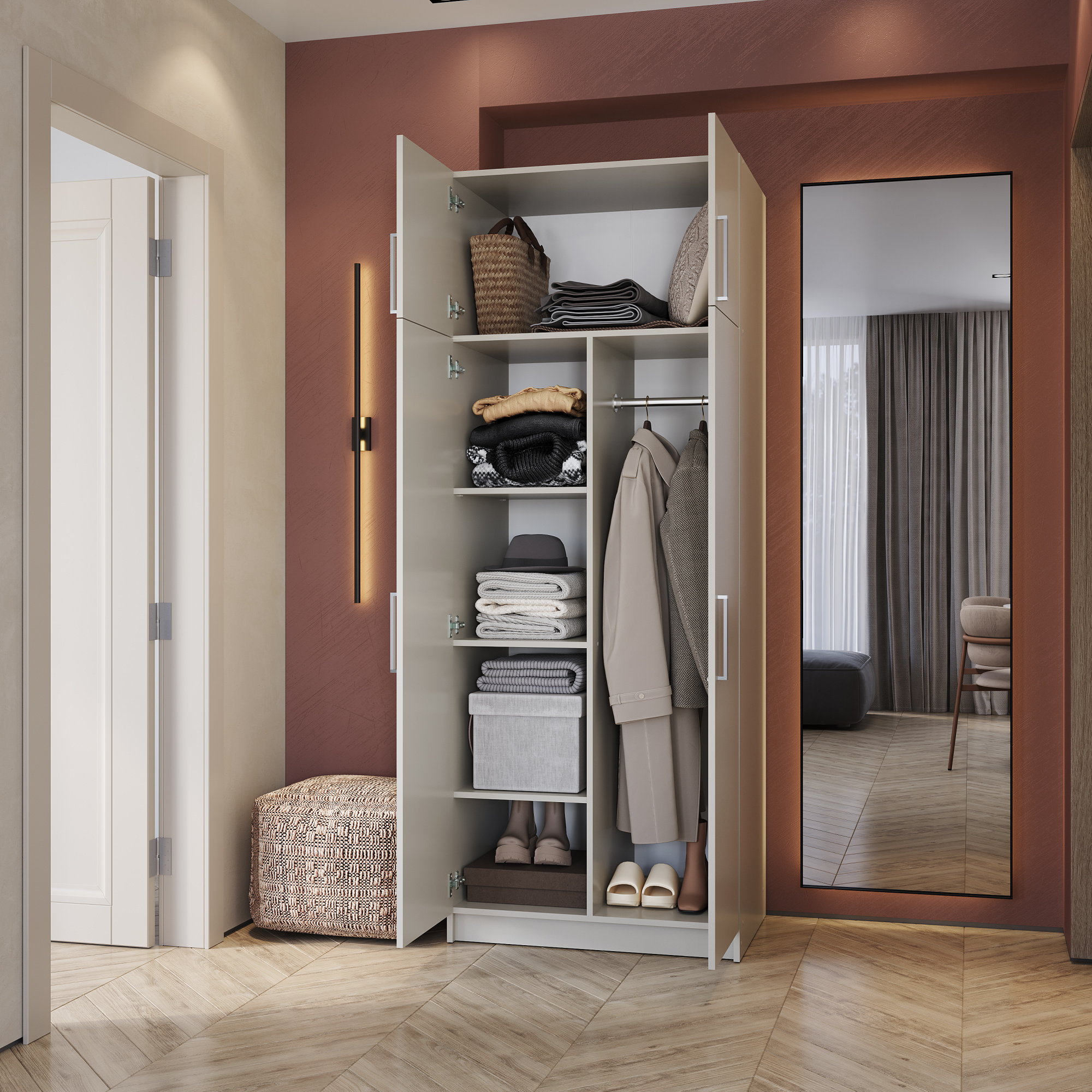 Шкаф 2-х створчатый с перегородкой Кашемир