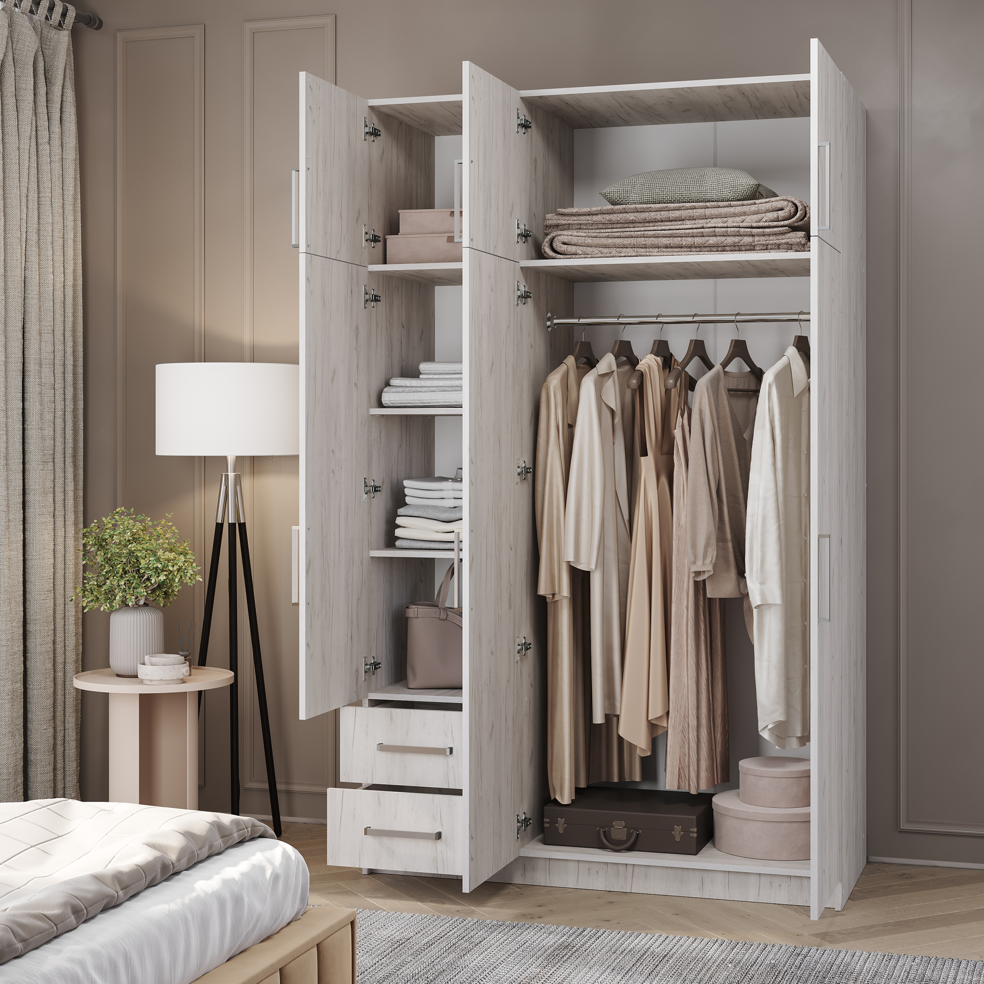 Шкаф 3-х створчатый с ящиками Дуб крафт белый