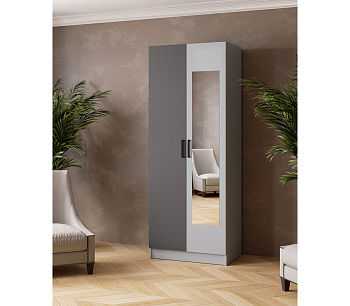 Шкаф комбинированный Ларс (0,8) с зеркалом камень серый/графит серый