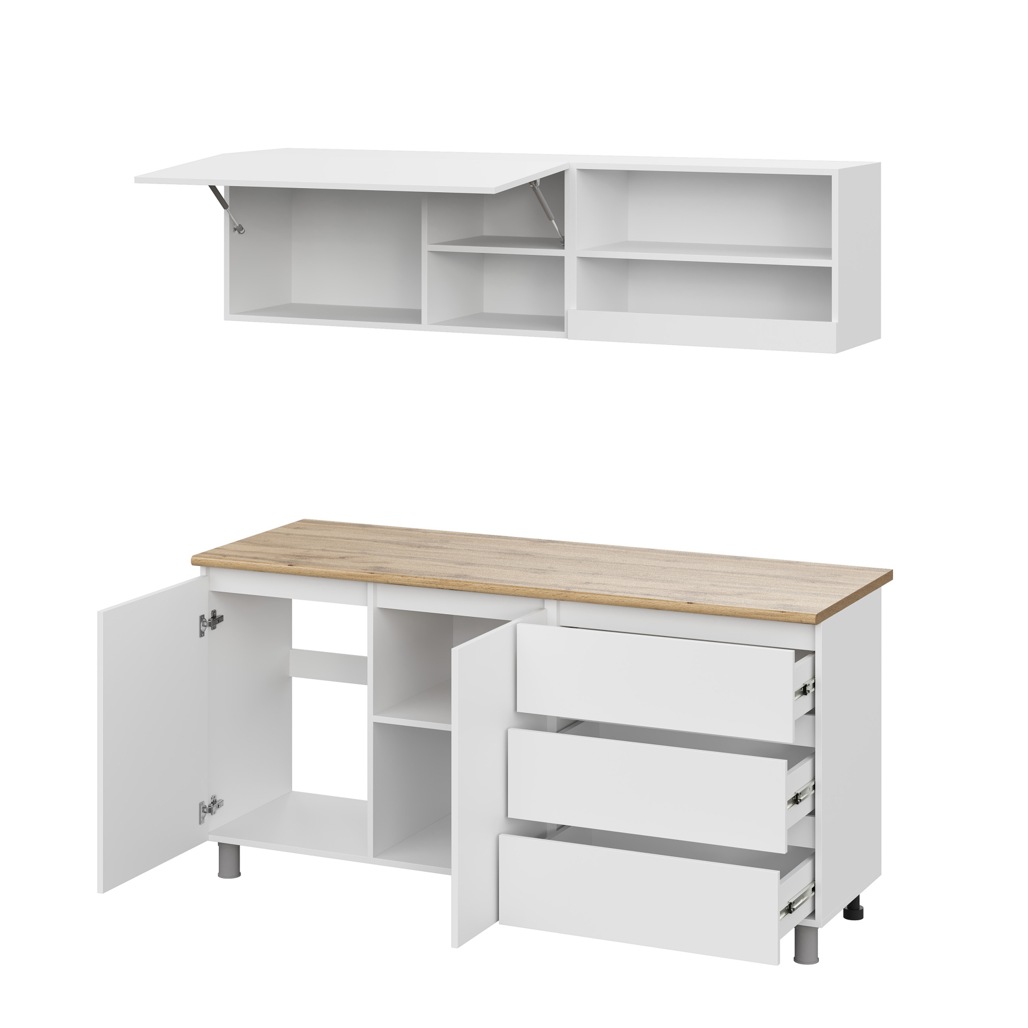 Люмо Кухонный гарнитур со столешницей 1700х1900х600, БЕЛ/БЕЛ