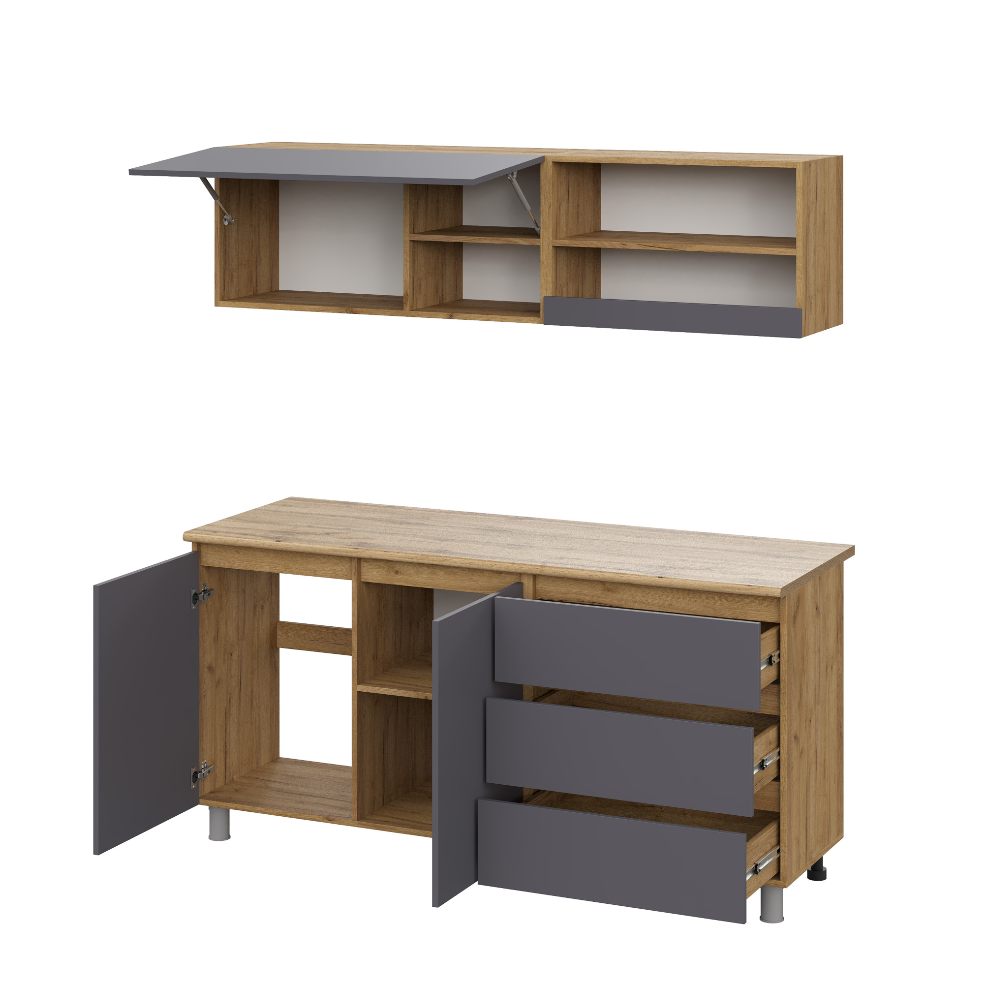 Люмо Кухонный гарнитур со столешницей 1700х1900х600, ДУБ КРАФТ ЗОЛОТО/СЕР