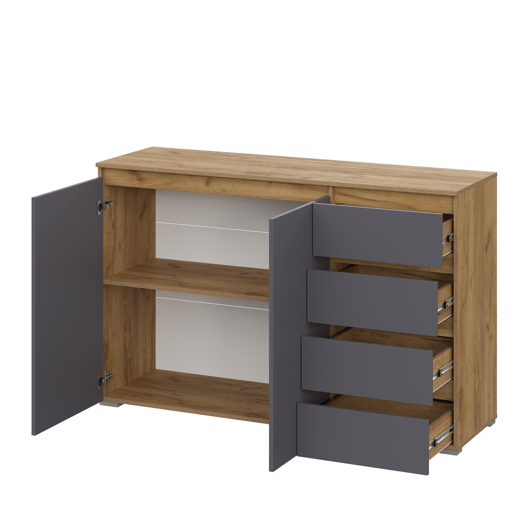 Люмо Комод КМ 06 (4 фасада справа) 1502х958х460 (ДУБ КРАФТ ЗОЛОТО/СЕР)