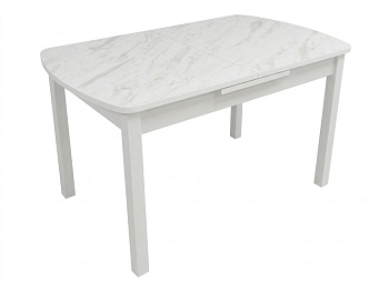 Стол Лидер раздвижной 1200(1500)*800 ноги квадро белые Белое Пл.188 Мрамор кристалла Висма