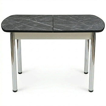 Стол Европейский раздвижной 1200(1500)*800 ноги хром Белое Пл.3102 Черный тунис Висма