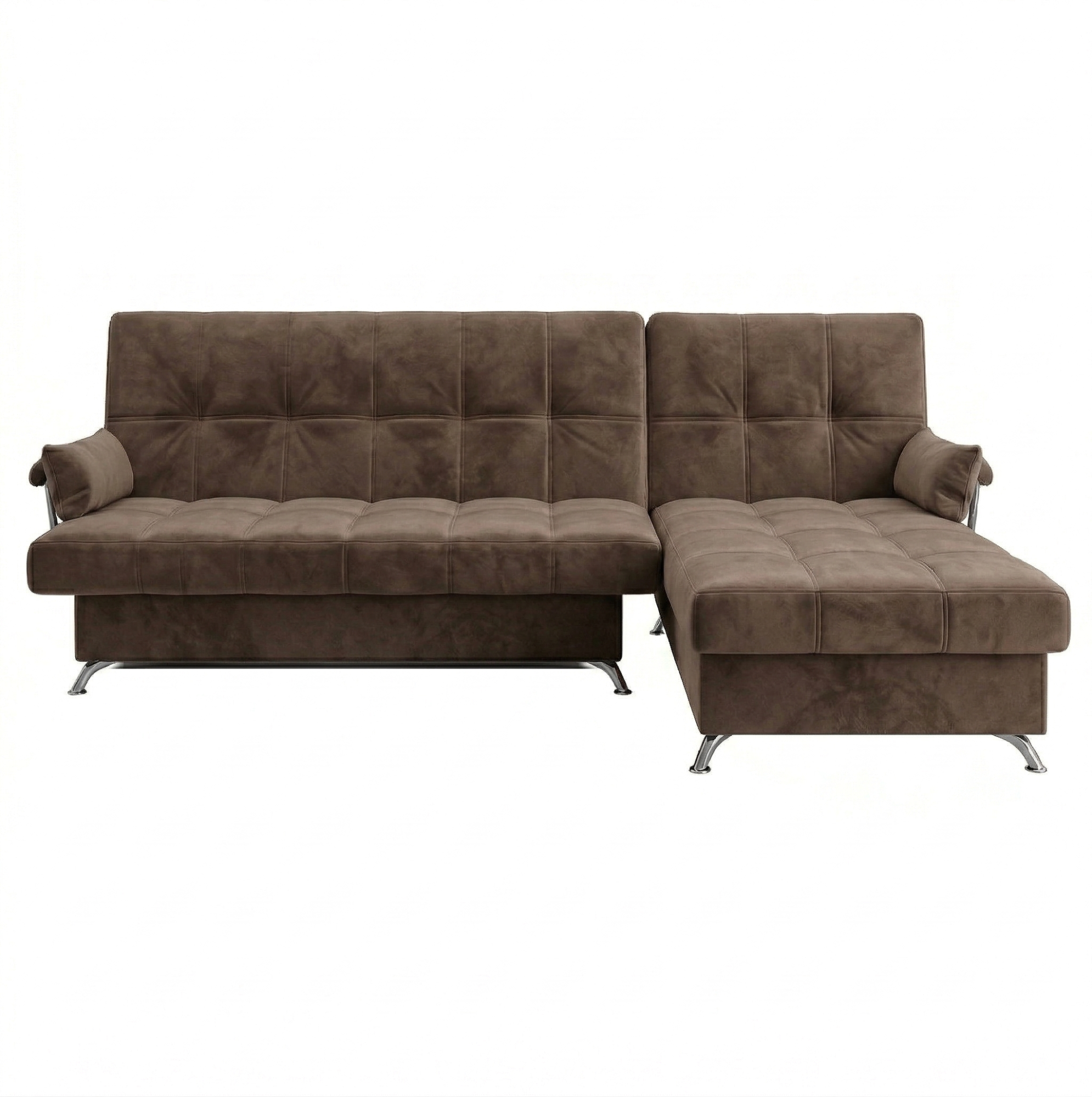 Диван угловой Финка ДКУ с хром бок. Тк.LUMA 06 кофе с молоком 2 кат Апогей