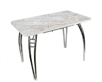 Стол Паук цельносварной раздв. БАБОЧКА 300мм (хром) кромка белая/Ф-ть 502 (Мрамор белый)