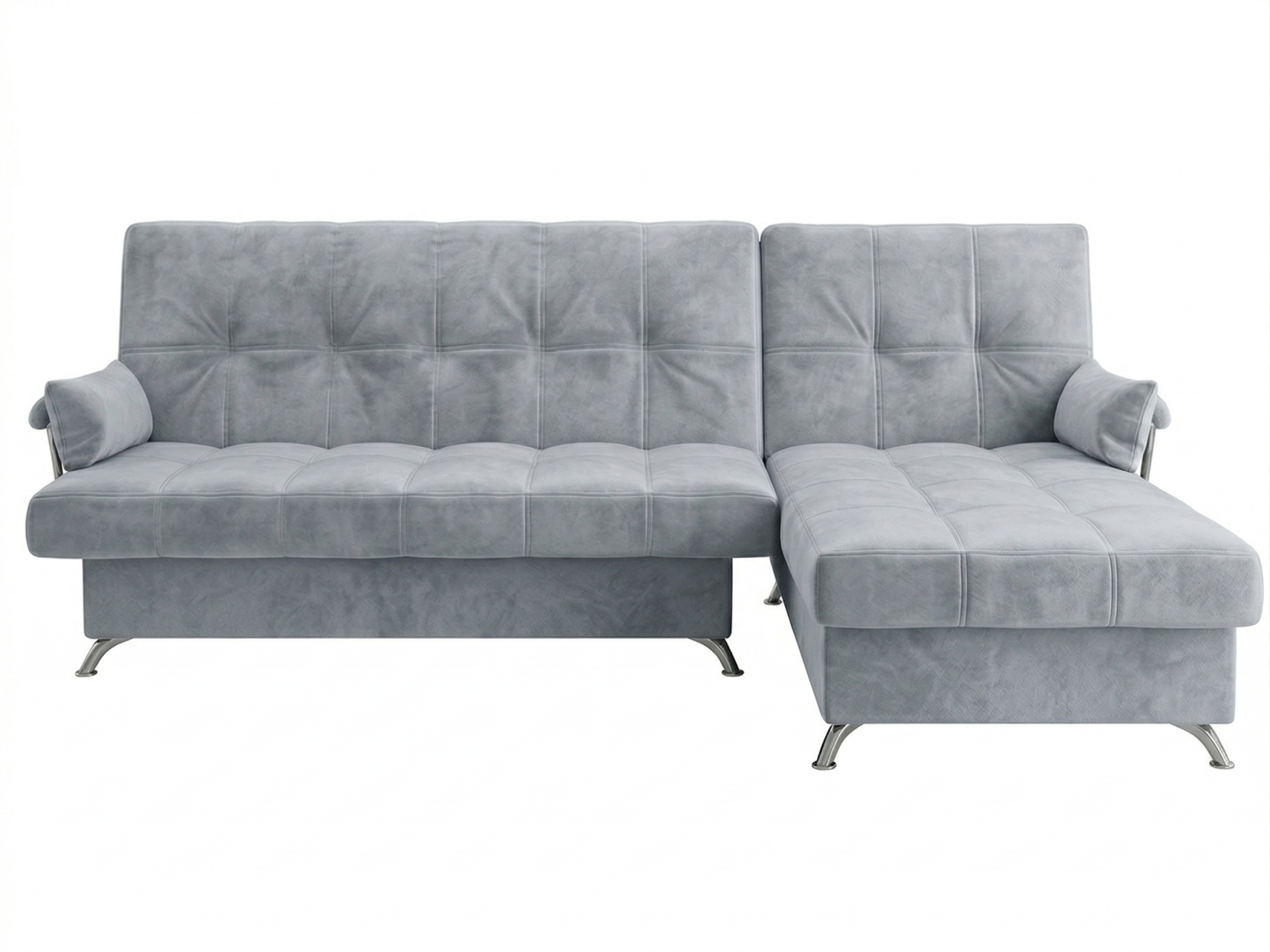 Диван угловой Финка ДКУ с хром бок. Тк.Levis 08 светло-серый 1 кат Апогей