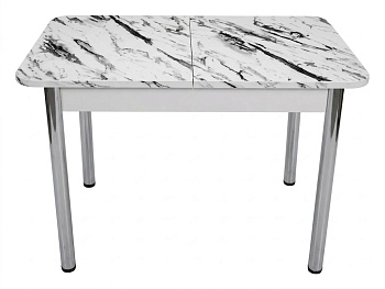Стол Прямоугольный раздвижной 1100(1400)*700 ноги хром Белое Пл.188 мрамор крестола Висма