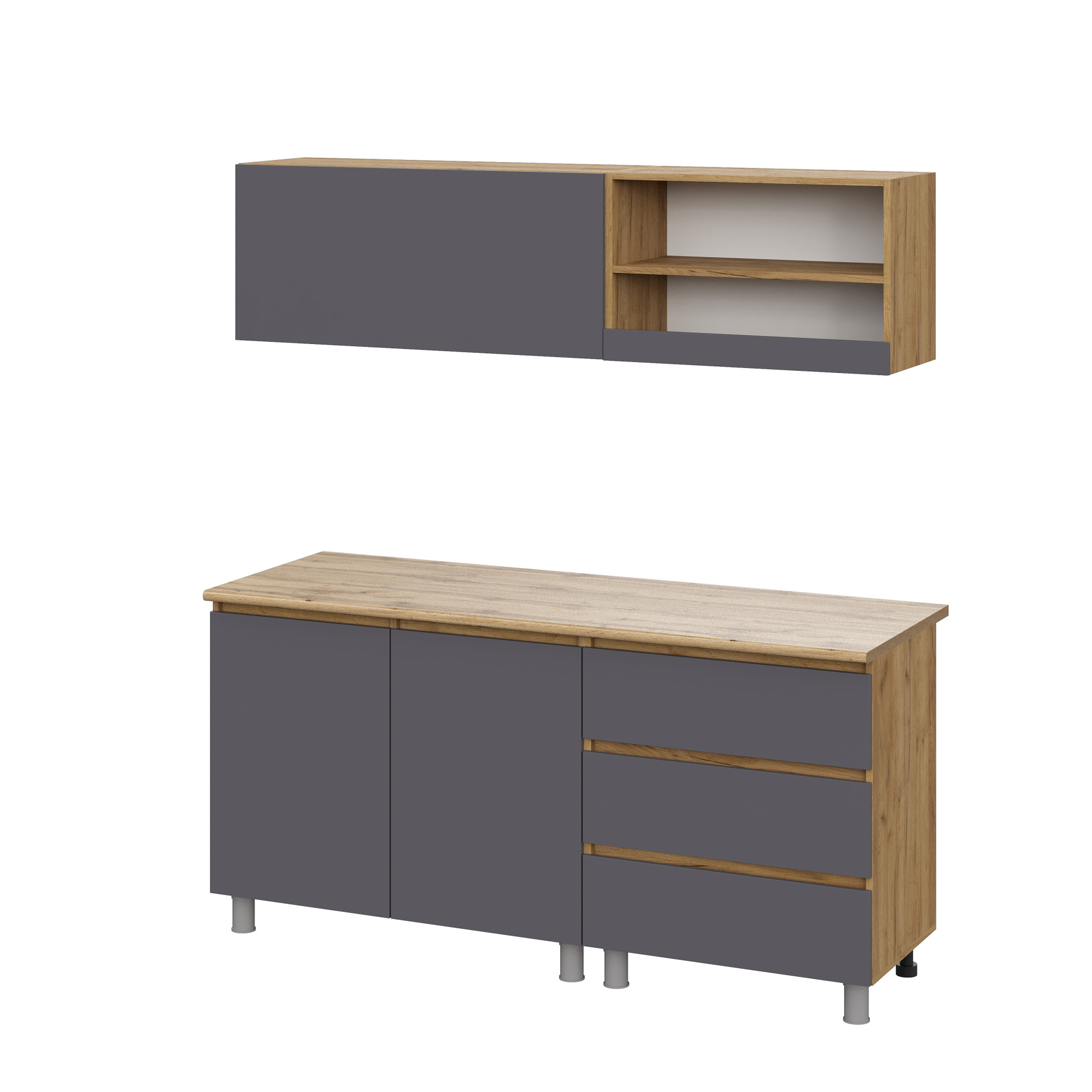 Люмо Кухонный гарнитур со столешницей 1700х1900х600, ДУБ КРАФТ ЗОЛОТО/СЕР