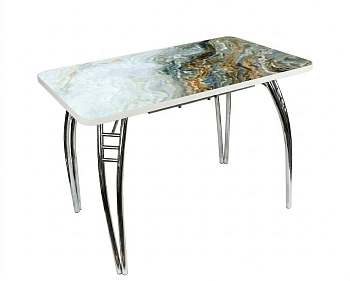 Стол Паук цельносварной раздв. БАБОЧКА 300мм (хром) кромка белая/Ф-ть 405 (Кварц)