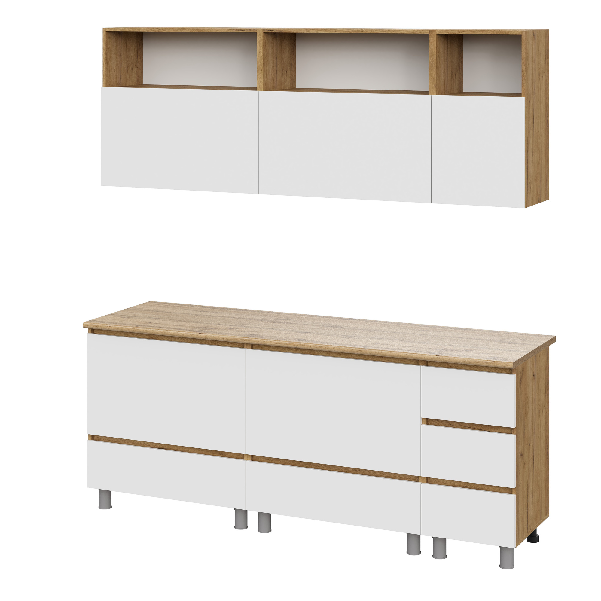 Люмо Кухонный гарнитур со столешницей 2000х2170х600, ДУБ КРАФТ ЗОЛОТО/БЕЛ