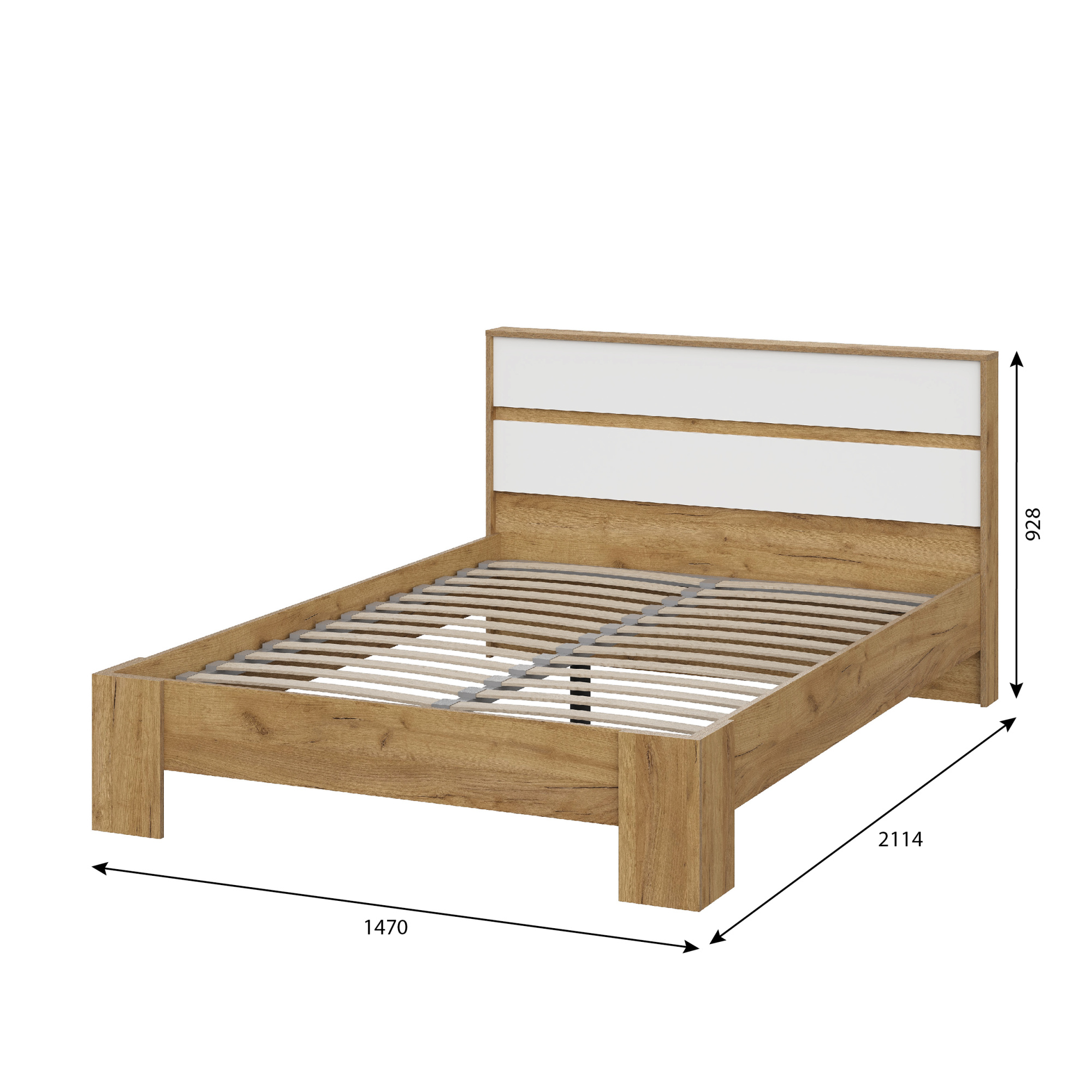 Люмо Кровать КР 02 1470х928х2114 (ДУБ КРАФТ ЗОЛОТО/БЕЛ)