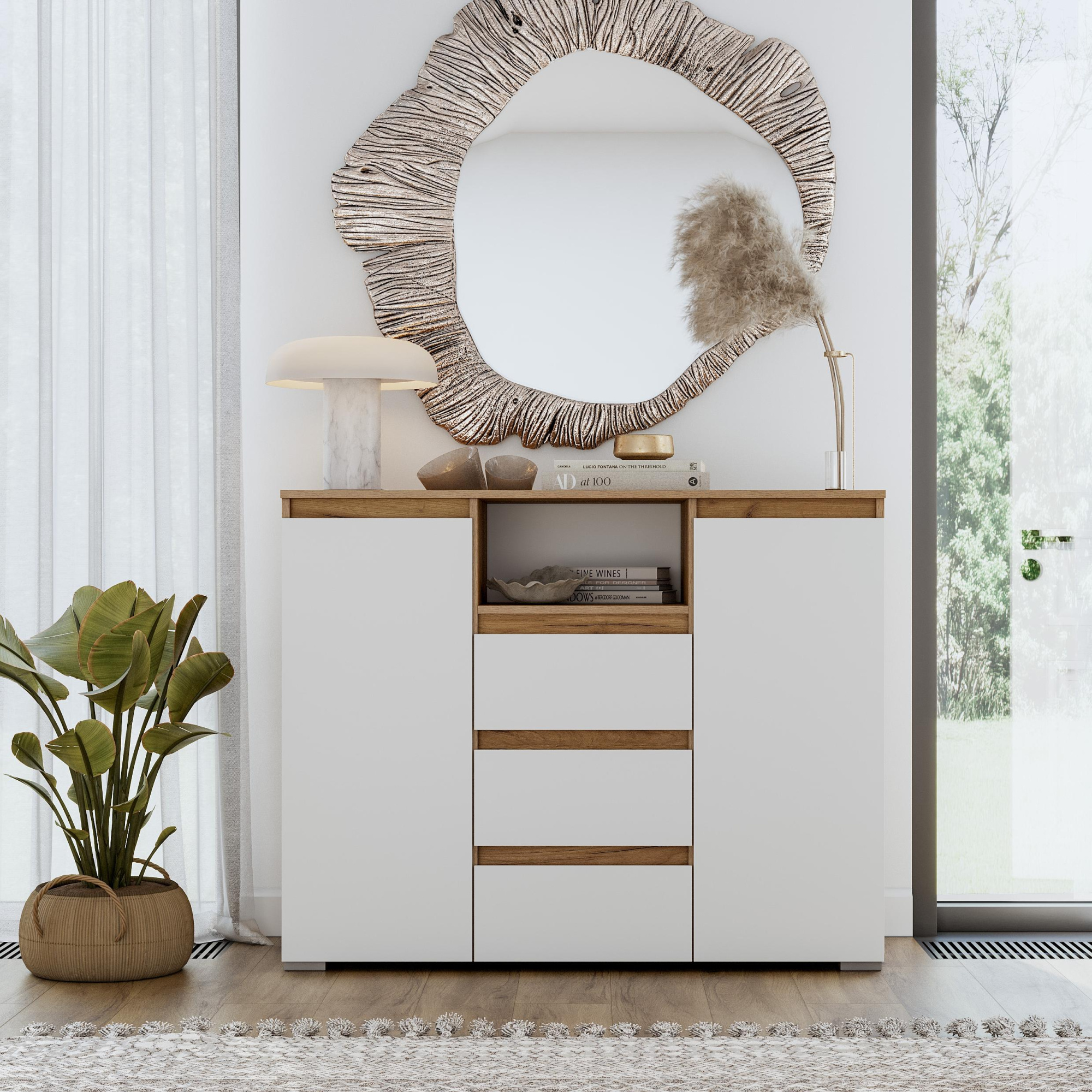 Люмо Комод КМ 05 (6 ящиков) 1502х958х460 (ДУБ КРАФТ ЗОЛОТО/БЕЛ)