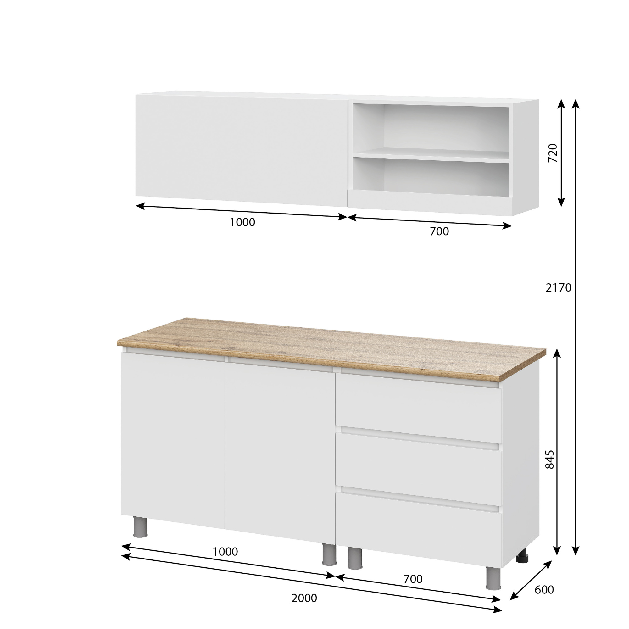 Люмо Кухонный гарнитур со столешницей 1700х1900х600, БЕЛ/БЕЛ