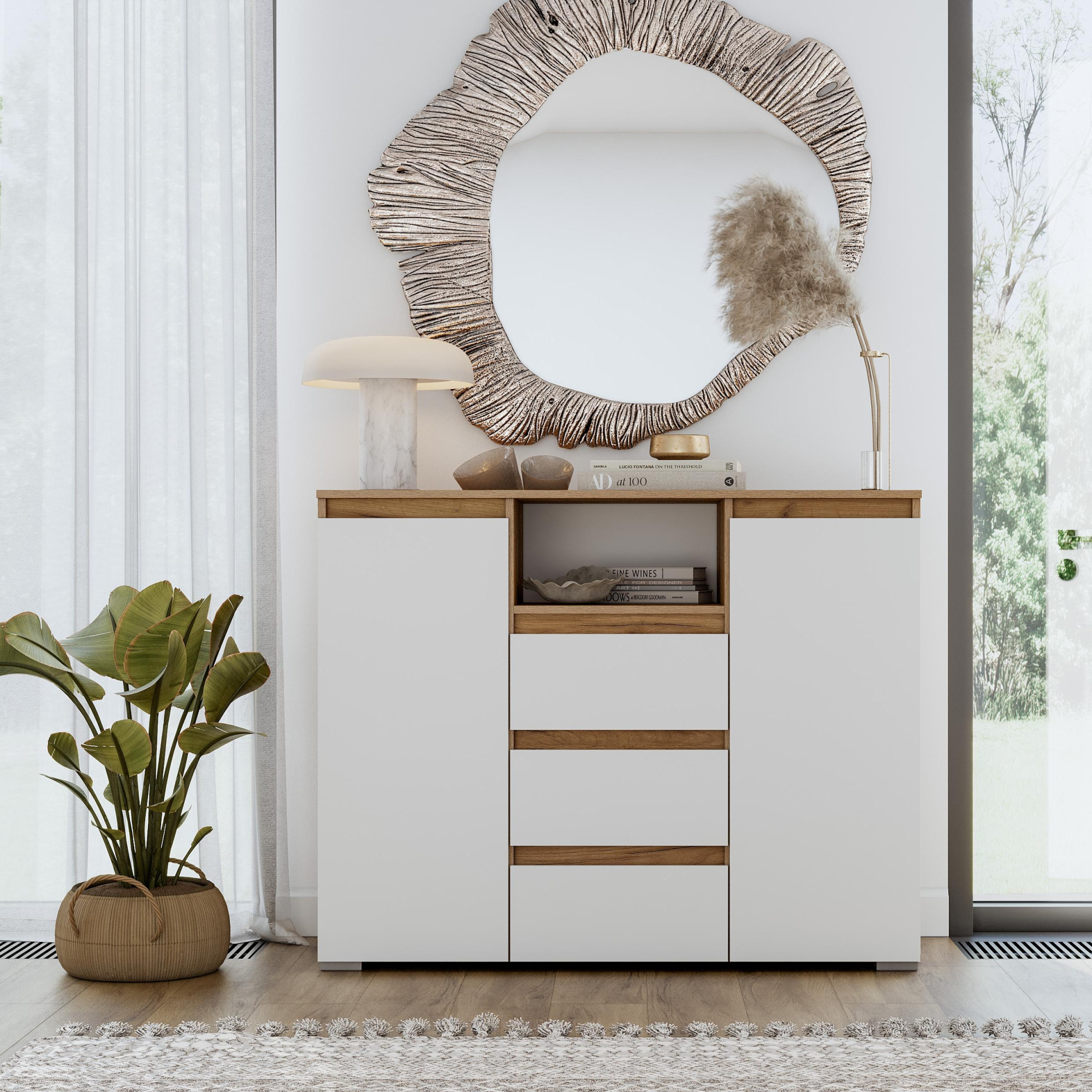 Люмо Комод КМ 01 1202х958х460 (ДУБ КРАФТ ЗОЛОТО/БЕЛ)