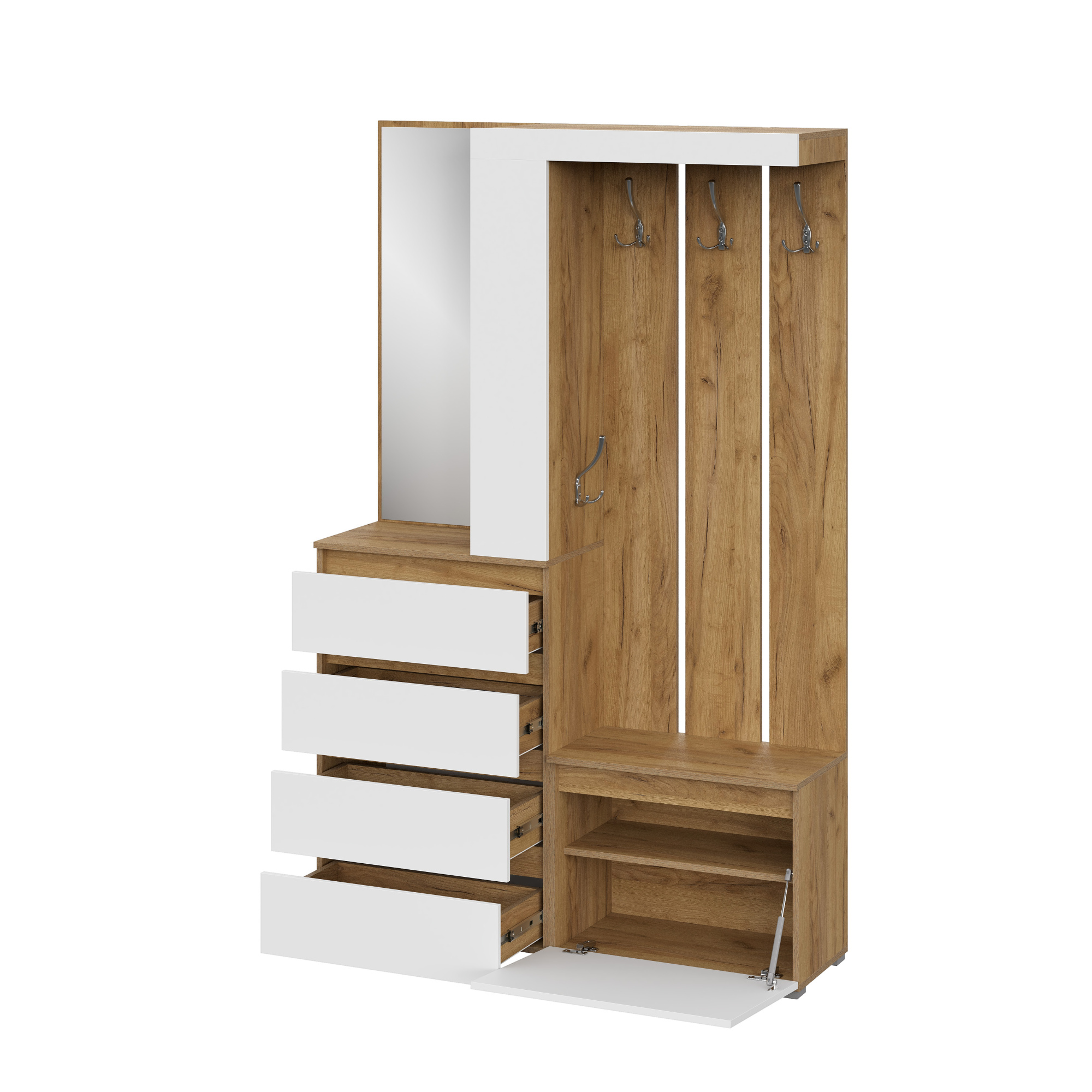 Люмо Прихожая 1260х1980х353 (ДУБ КРАФТ ЗОЛОТО/БЕЛ)