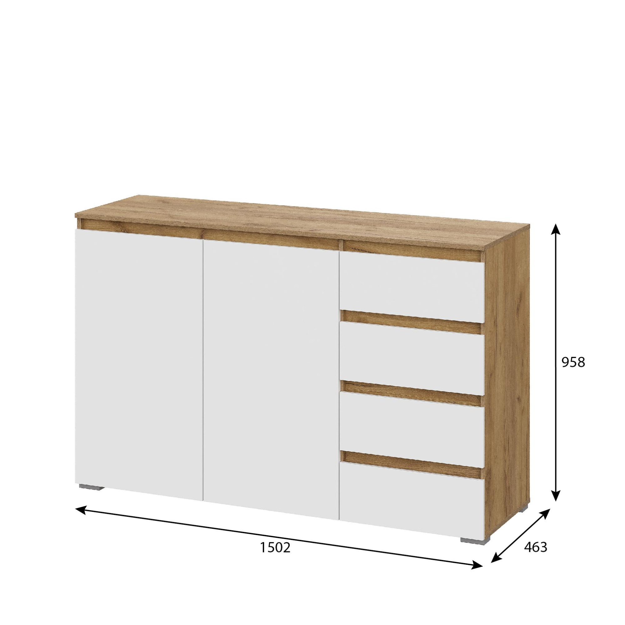 Люмо Комод КМ 06 (4 фасада справа) 1502х958х460 (ДУБ КРАФТ ЗОЛОТО/БЕЛ)