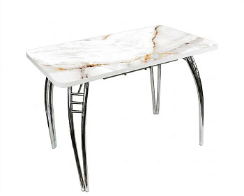 Стол Паук цельносварной раздв. БАБОЧКА 300мм (хром) кромка белая/Ф-ть 404 (Мрамор белый-золото)