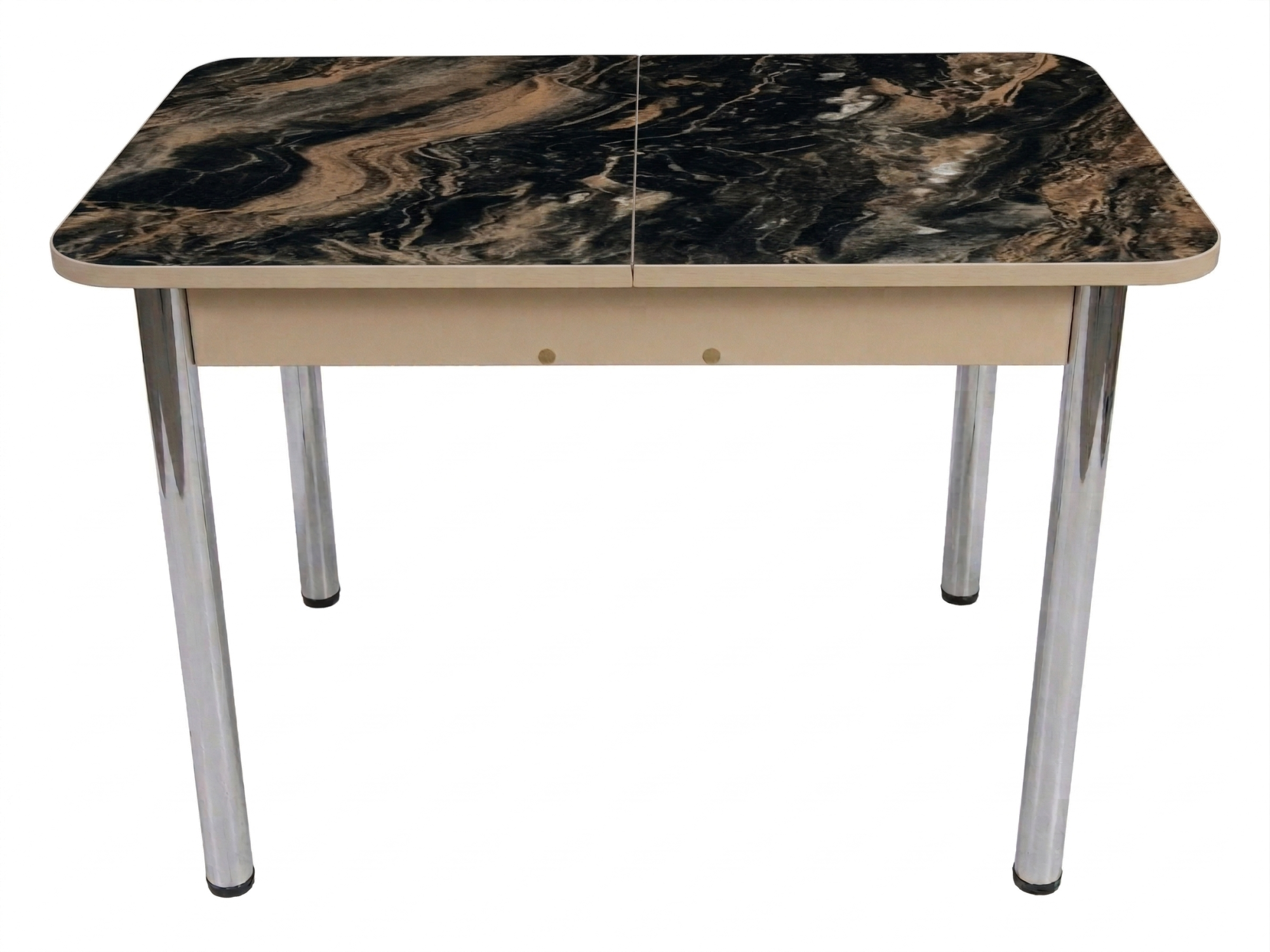 Стол Прямоугольный раздвижной 1100(1400)*700 ноги хром Бежевое Пл.7241 мрамор мокко Висма