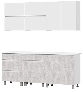 Кухня Палермо 2м ЛДСП Белый текстурный / Цемент свет, ст-ца Белая NN