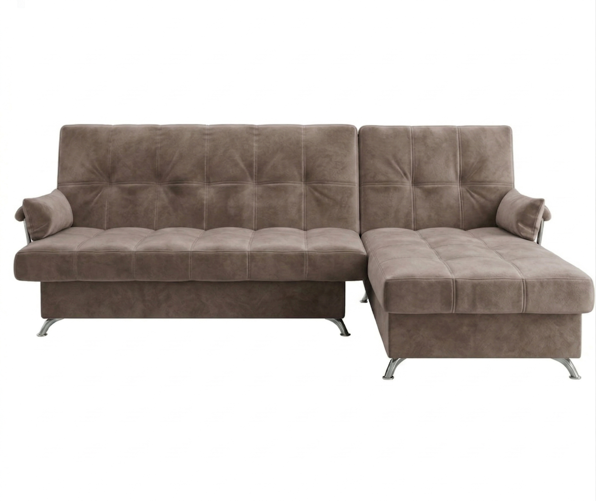 Диван угловой Финка ДКУ с хром бок. Тк.Levis 5 кофе с молоком 1 кат Апогей