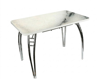 Стол Паук цельносварной раздв. БАБОЧКА 300мм (хром) кромка Белая/Пл.Мрамор белый
