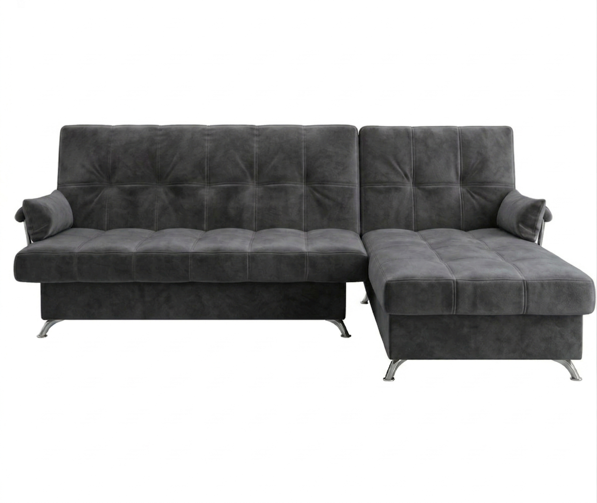 Диван угловой Финка ДКУ с хром бок. Тк.Sensey Steel Grey 3 кат Апогей